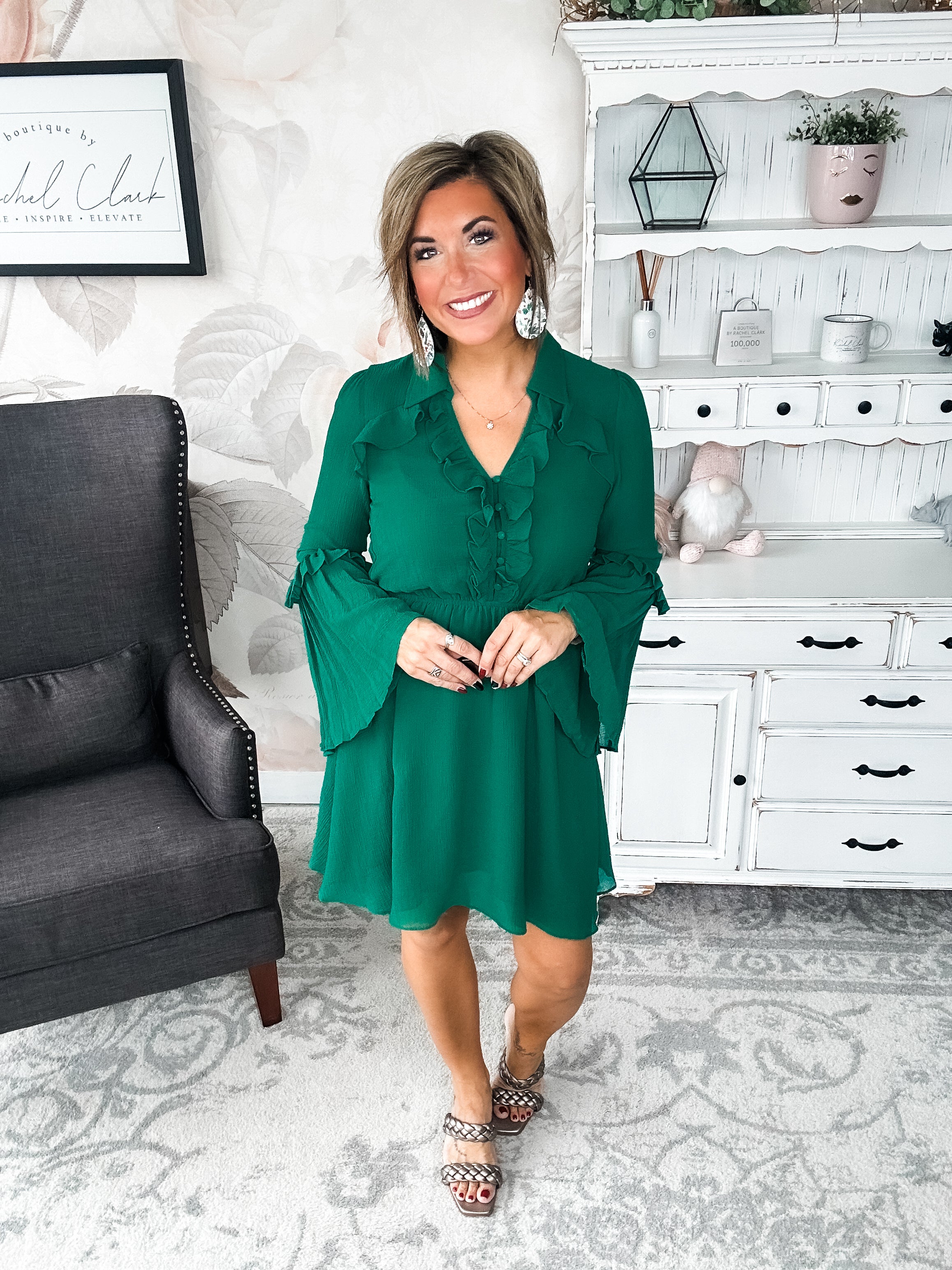 Light the Fire Pleated Dress - Hunter Green