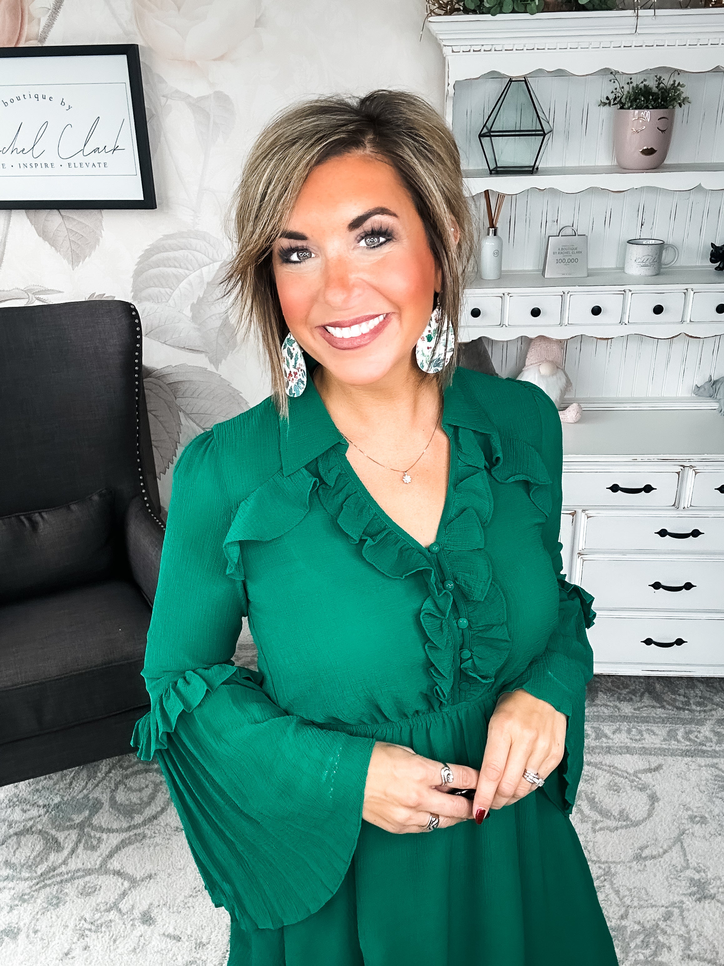 Light the Fire Pleated Dress - Hunter Green