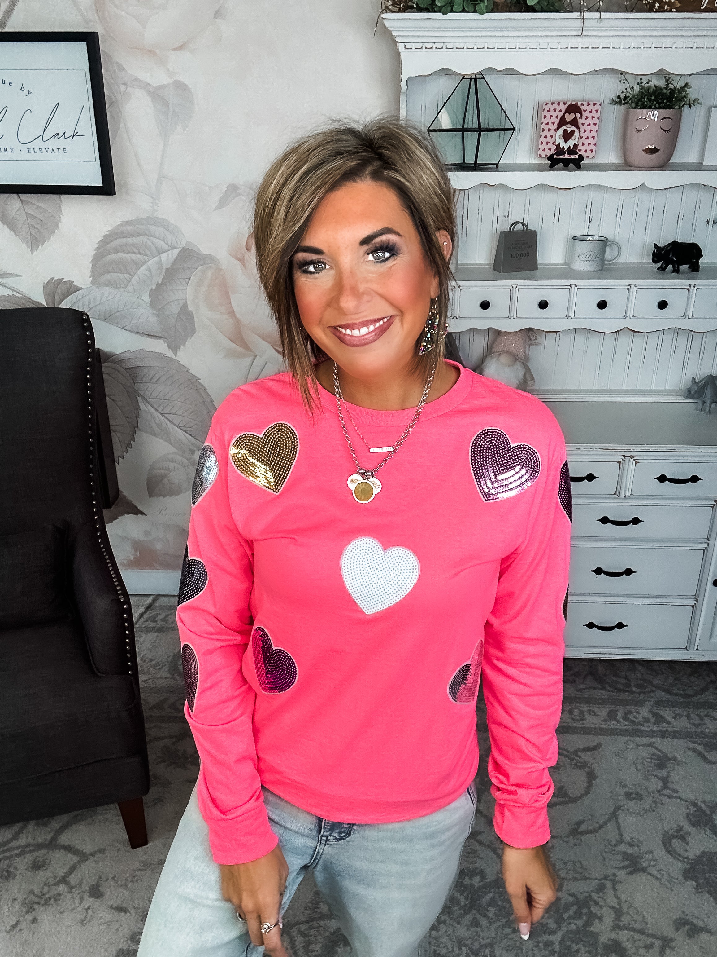 Sparkling Hearts Long Sleeve Graphic Tee