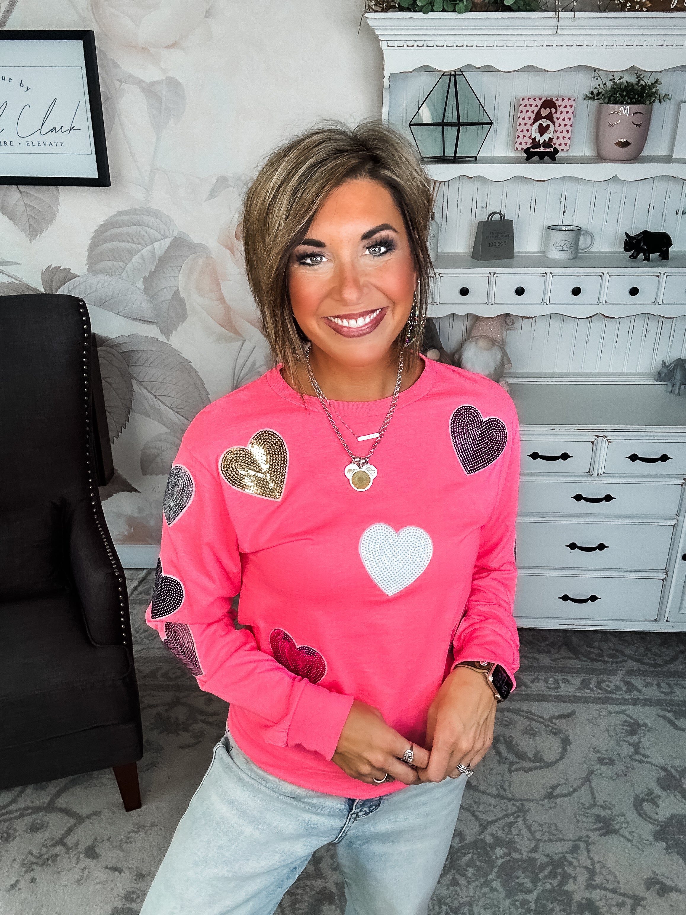 Sparkling Hearts Long Sleeve Graphic Tee