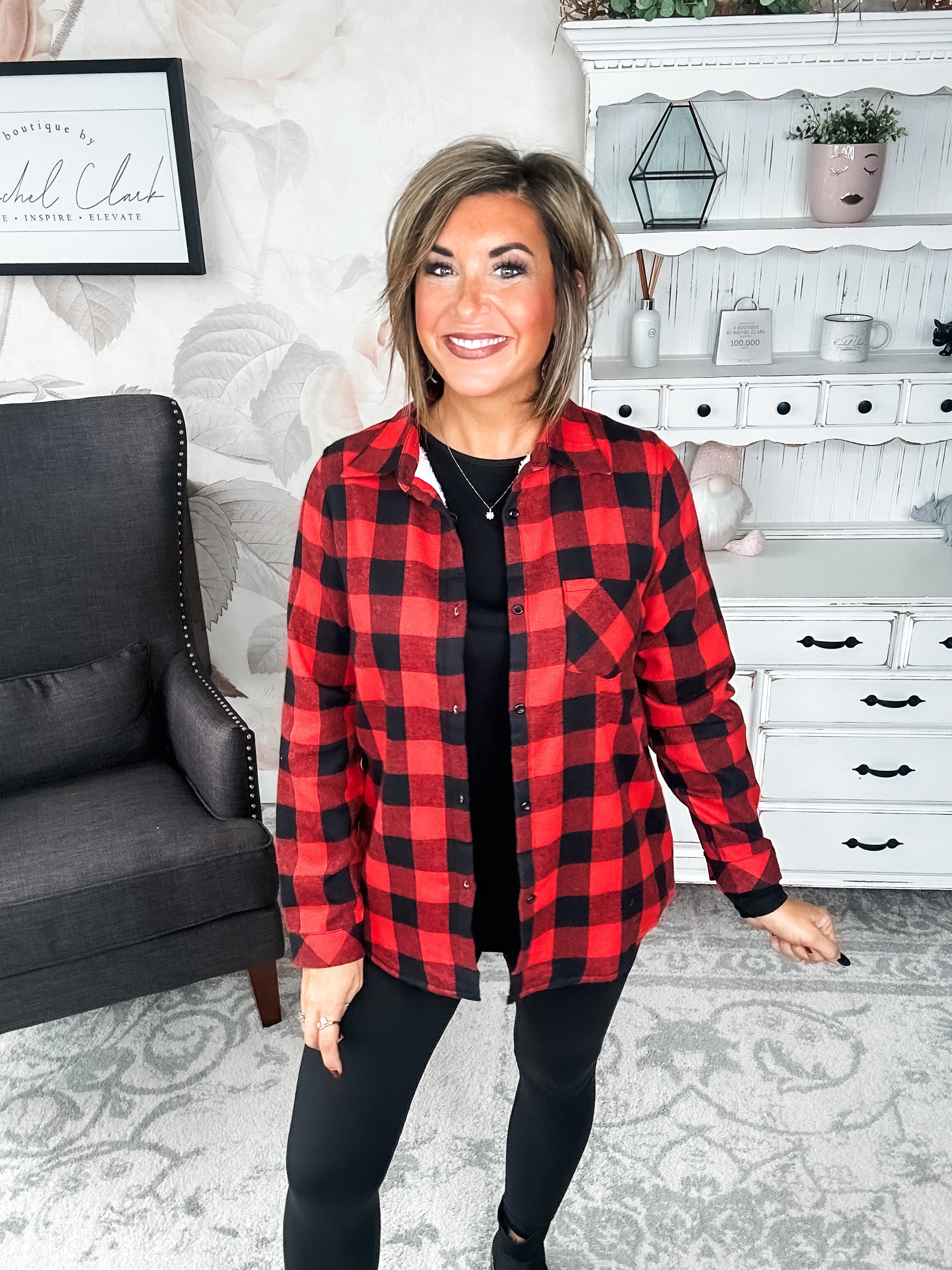 Checks Out Shacket - Red