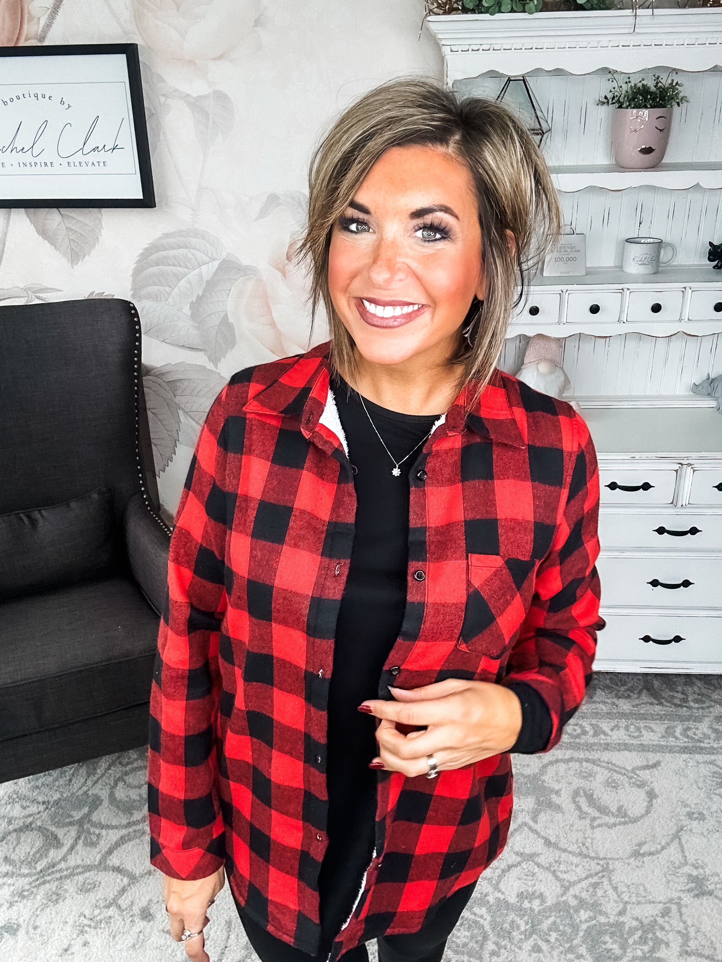 Checks Out Shacket - Red