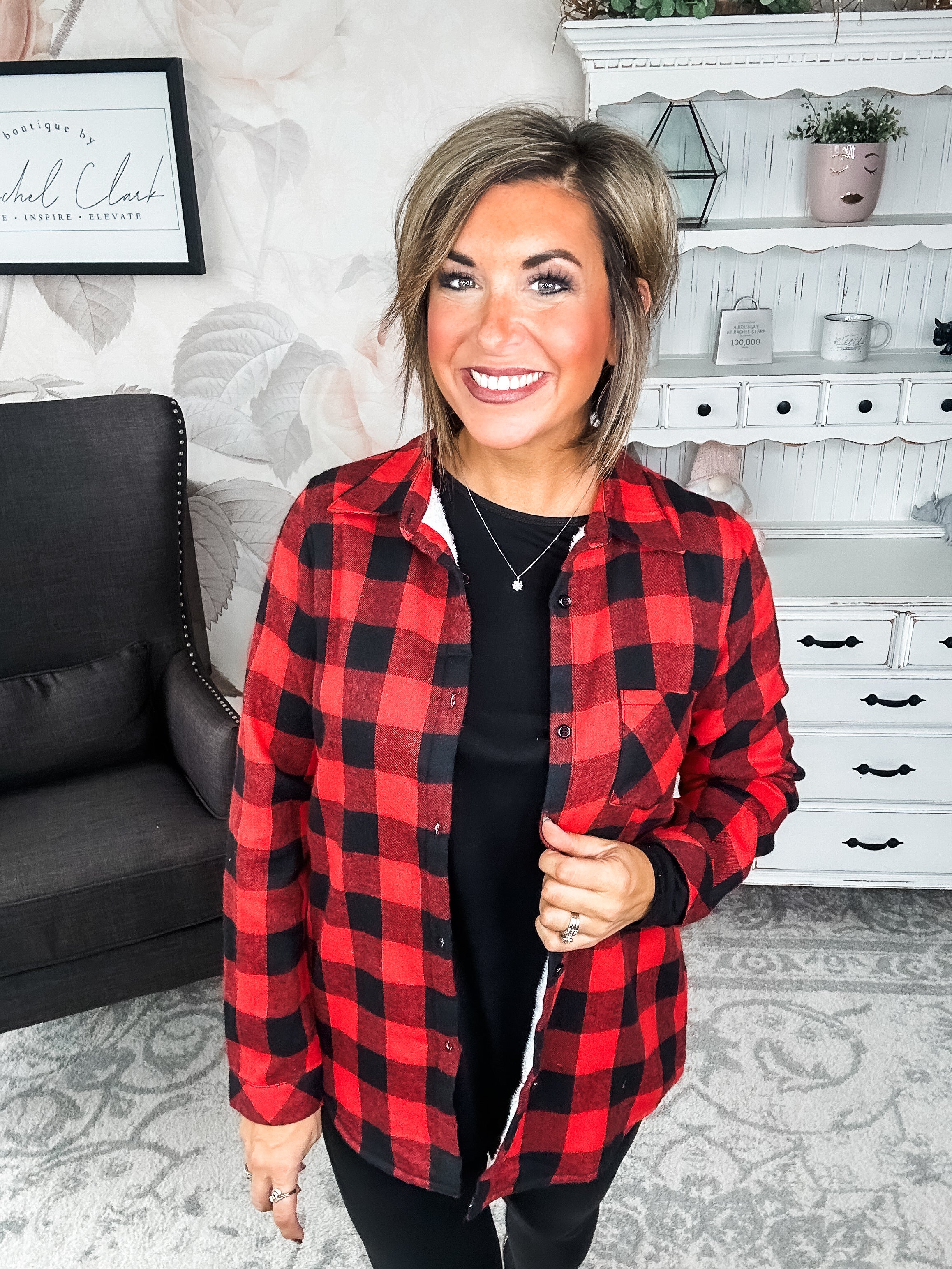 Checks Out Shacket - Red