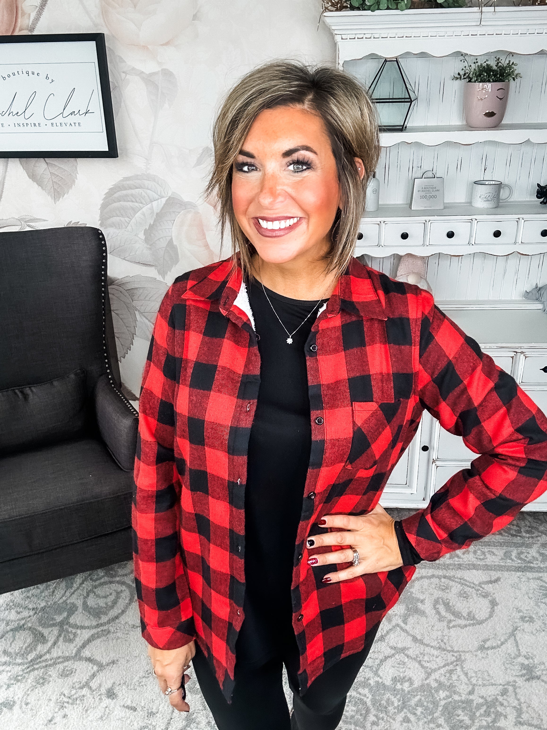 Checks Out Shacket - Red