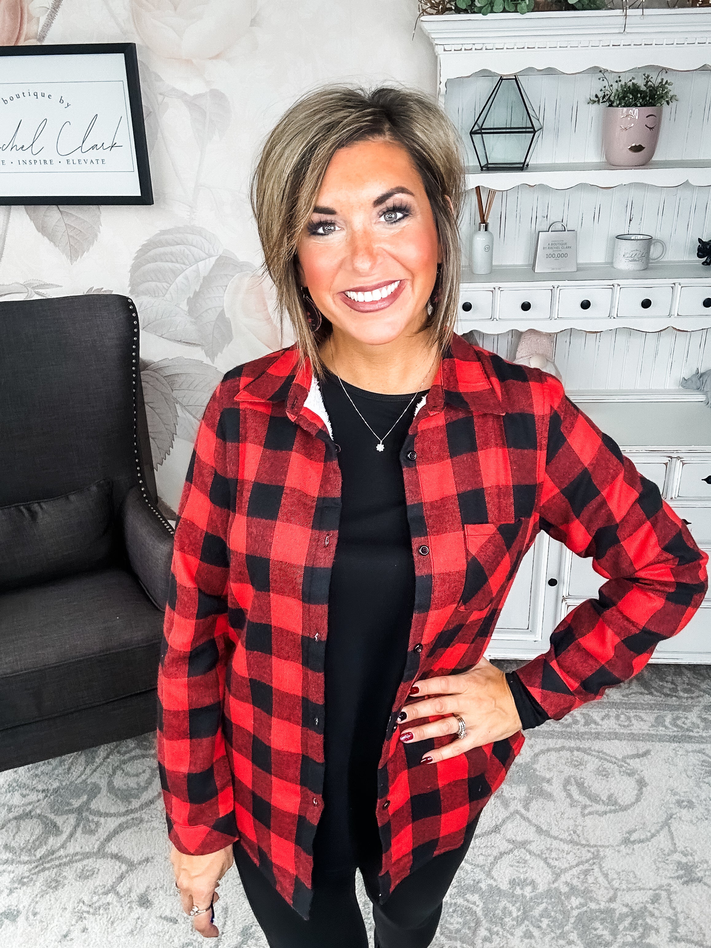 Checks Out Shacket - Red