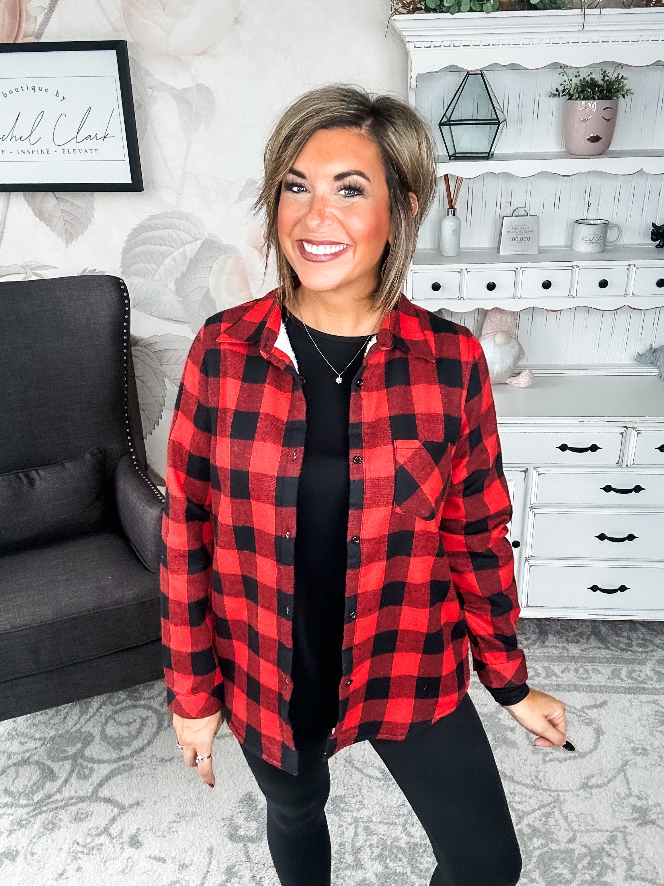 Checks Out Shacket - Red