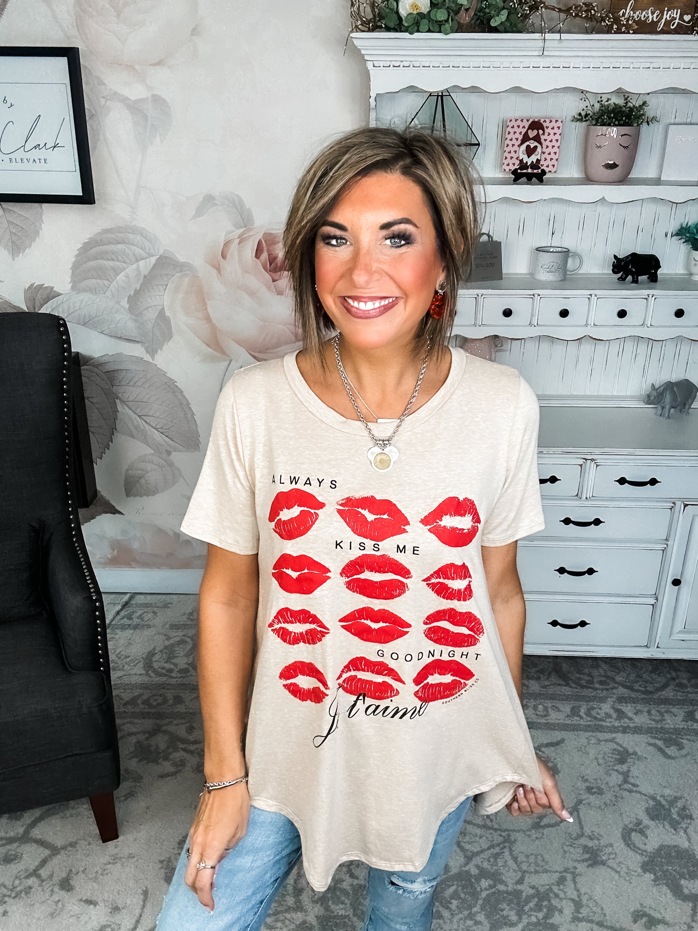 Always Kiss Me Goodnight Scoop Neck Graphic Tee