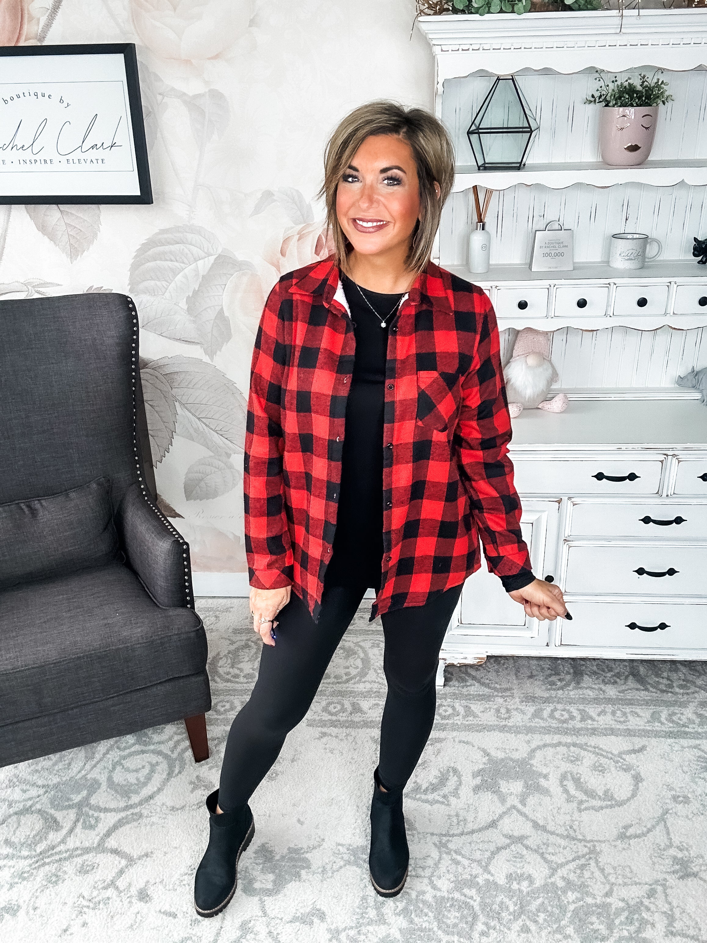 Checks Out Shacket - Red