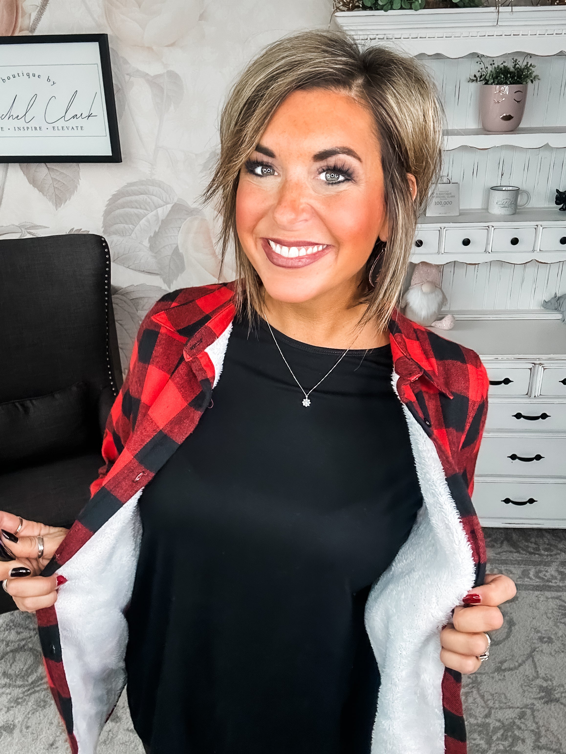 Checks Out Shacket - Red