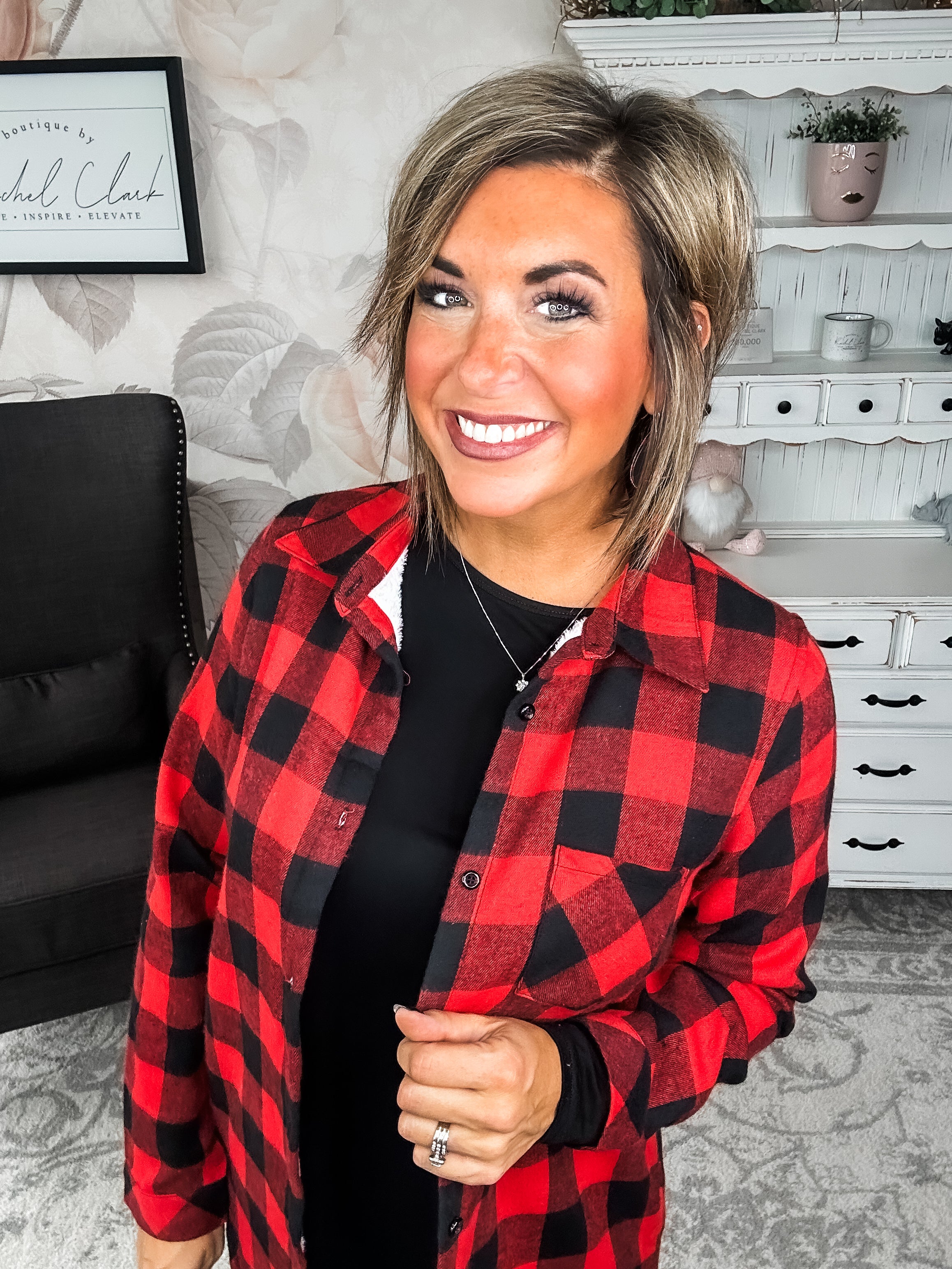 Checks Out Shacket - Red