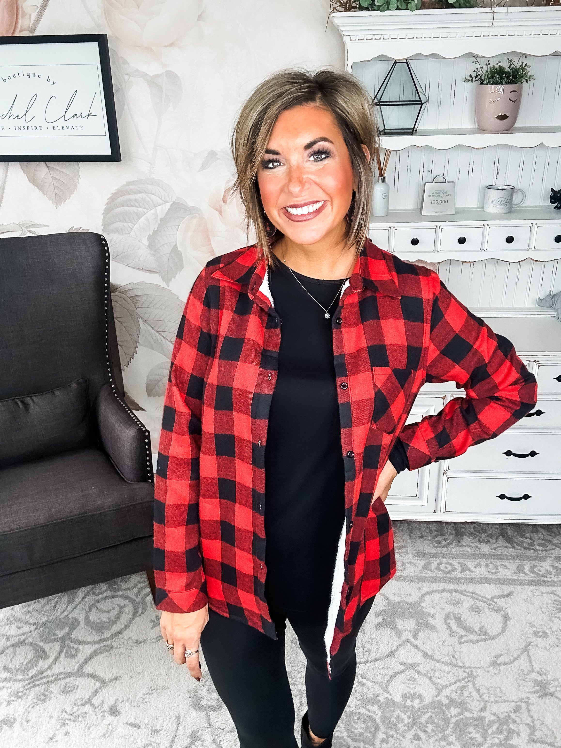 Checks Out Shacket - Red