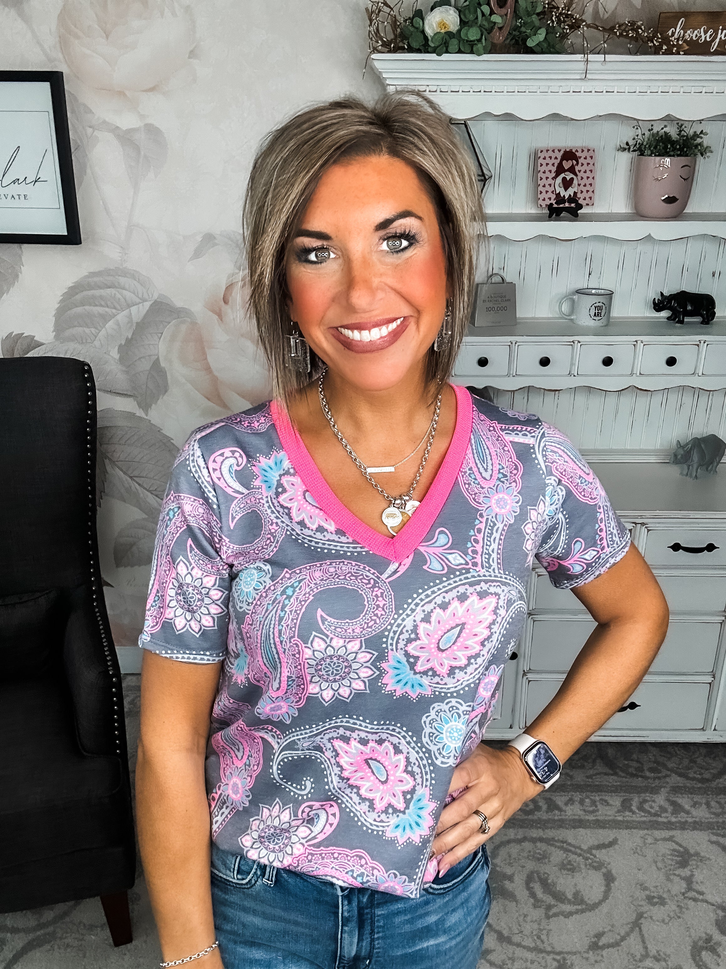 Social Graces Top - Grey Multi