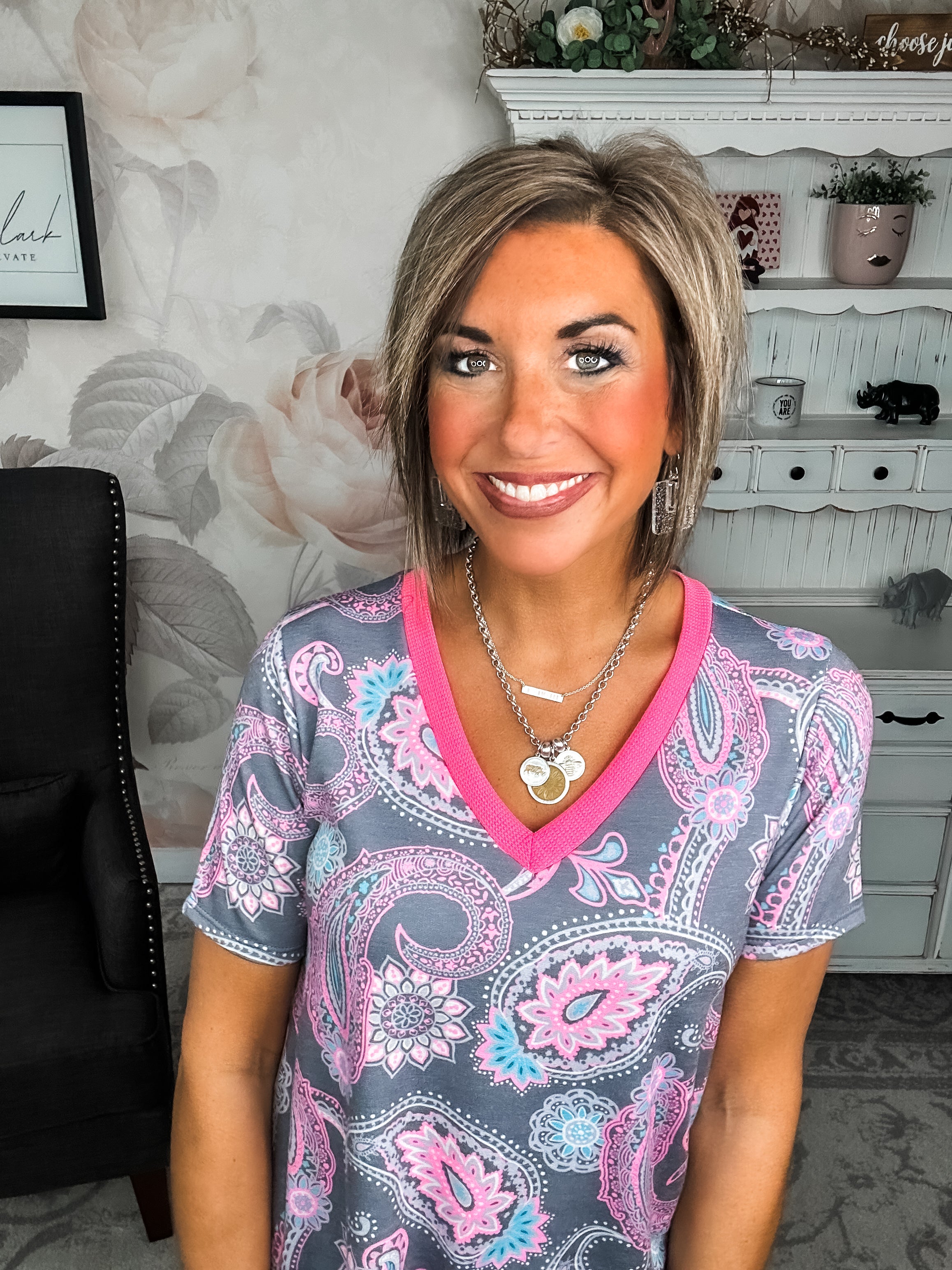 Social Graces Top - Grey Multi
