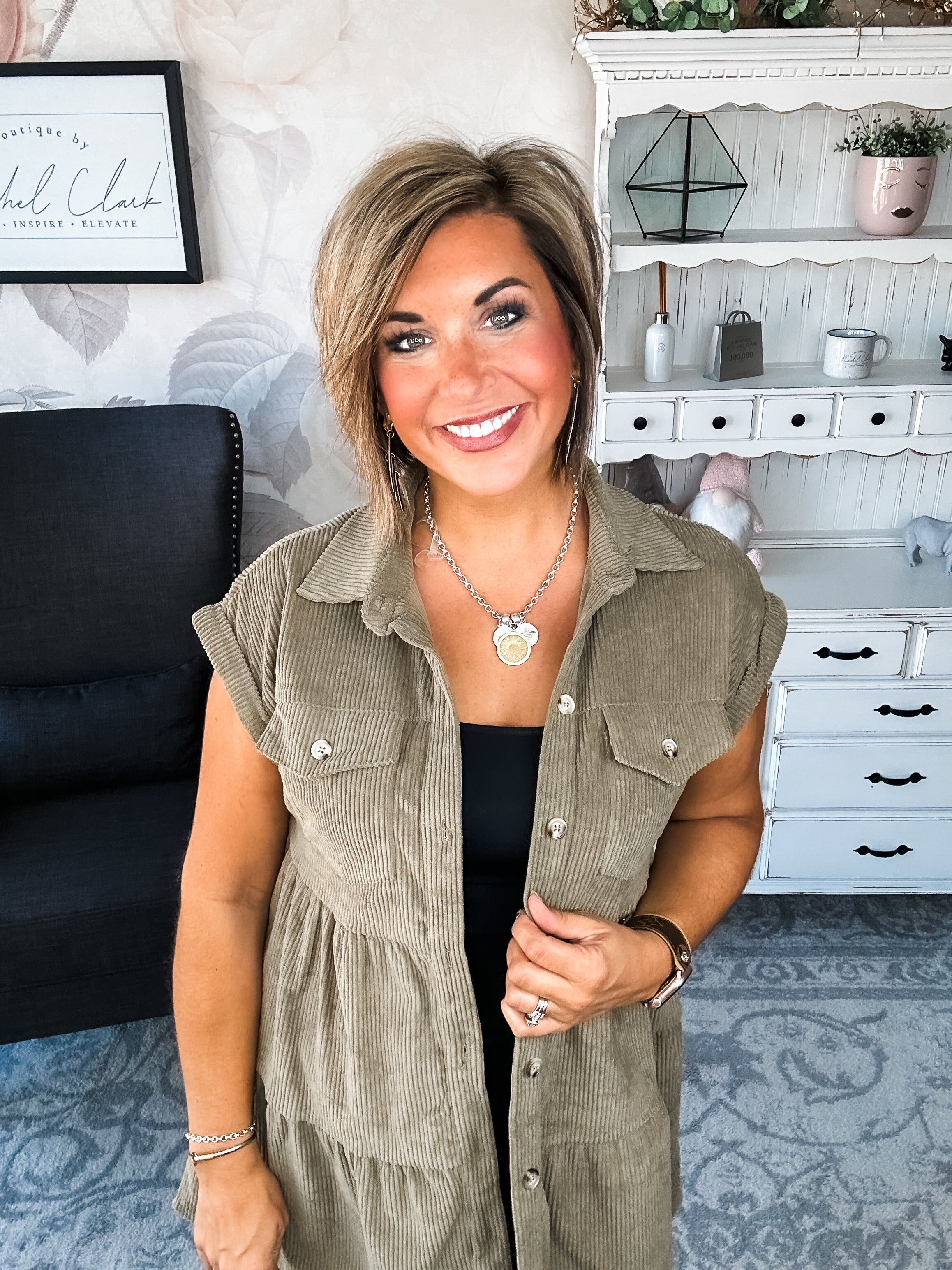 Missing Home Corduroy Dress - Olive