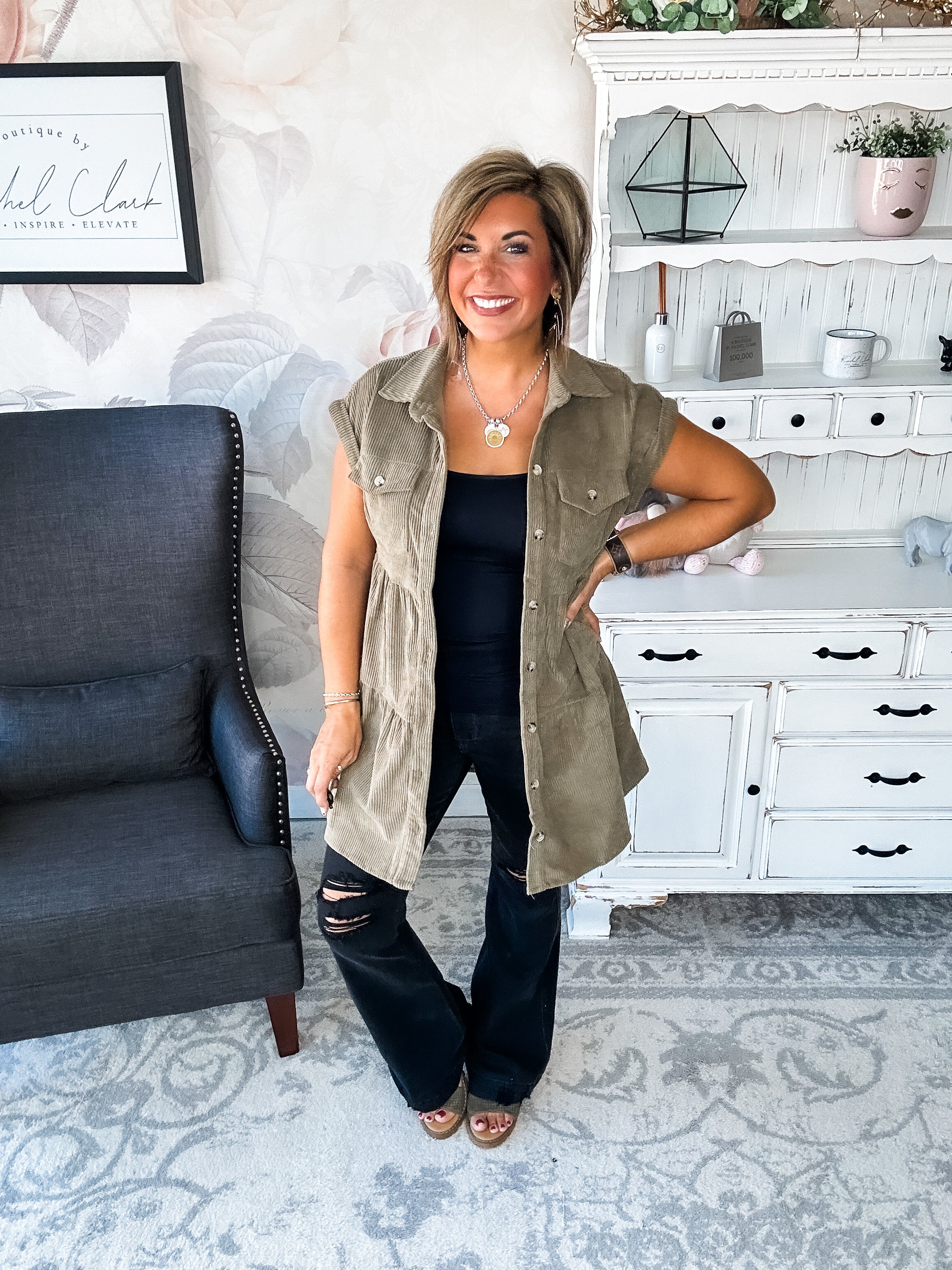 Missing Home Corduroy Dress - Olive