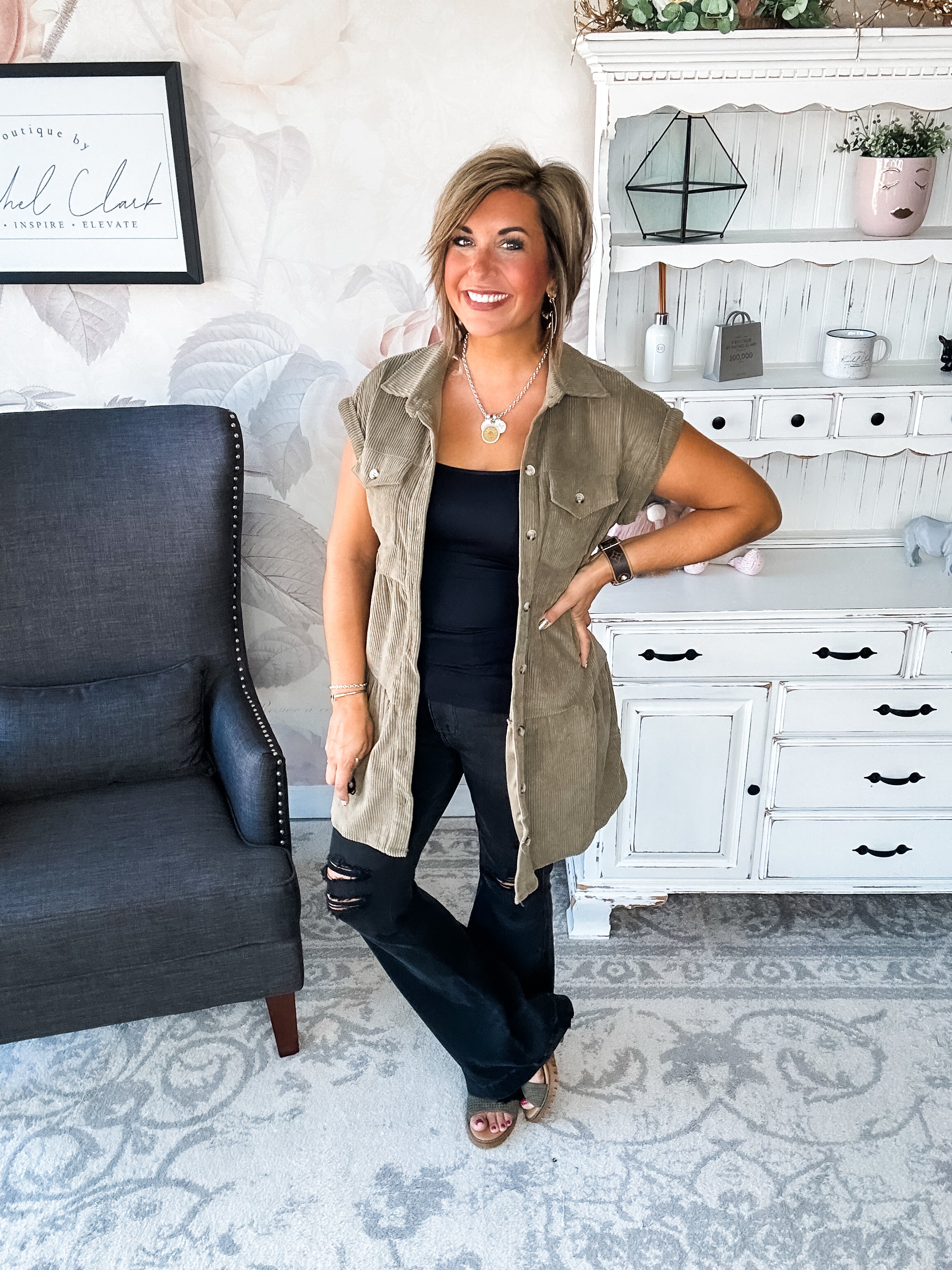 Missing Home Corduroy Dress - Olive