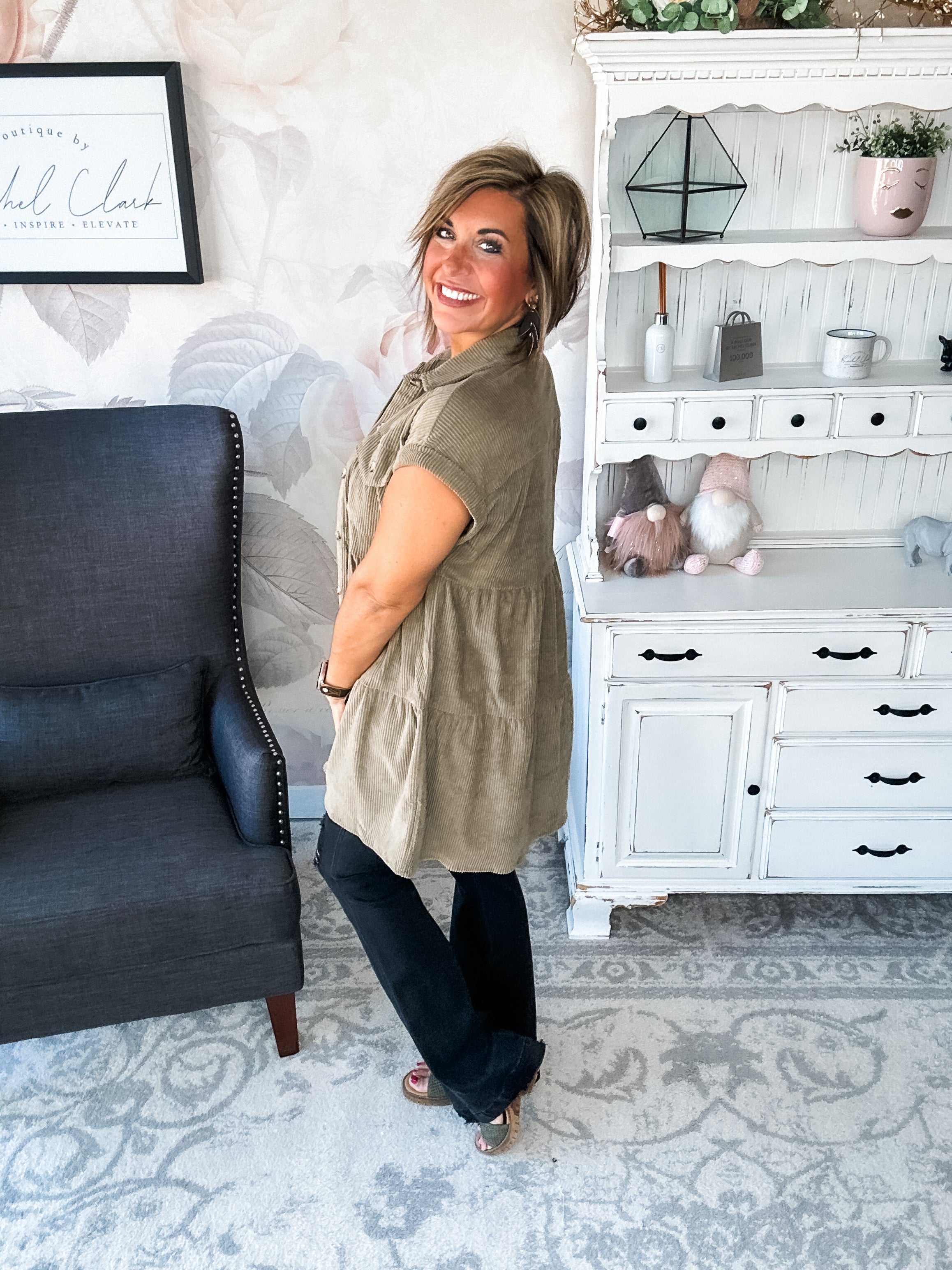 Missing Home Corduroy Dress - Olive