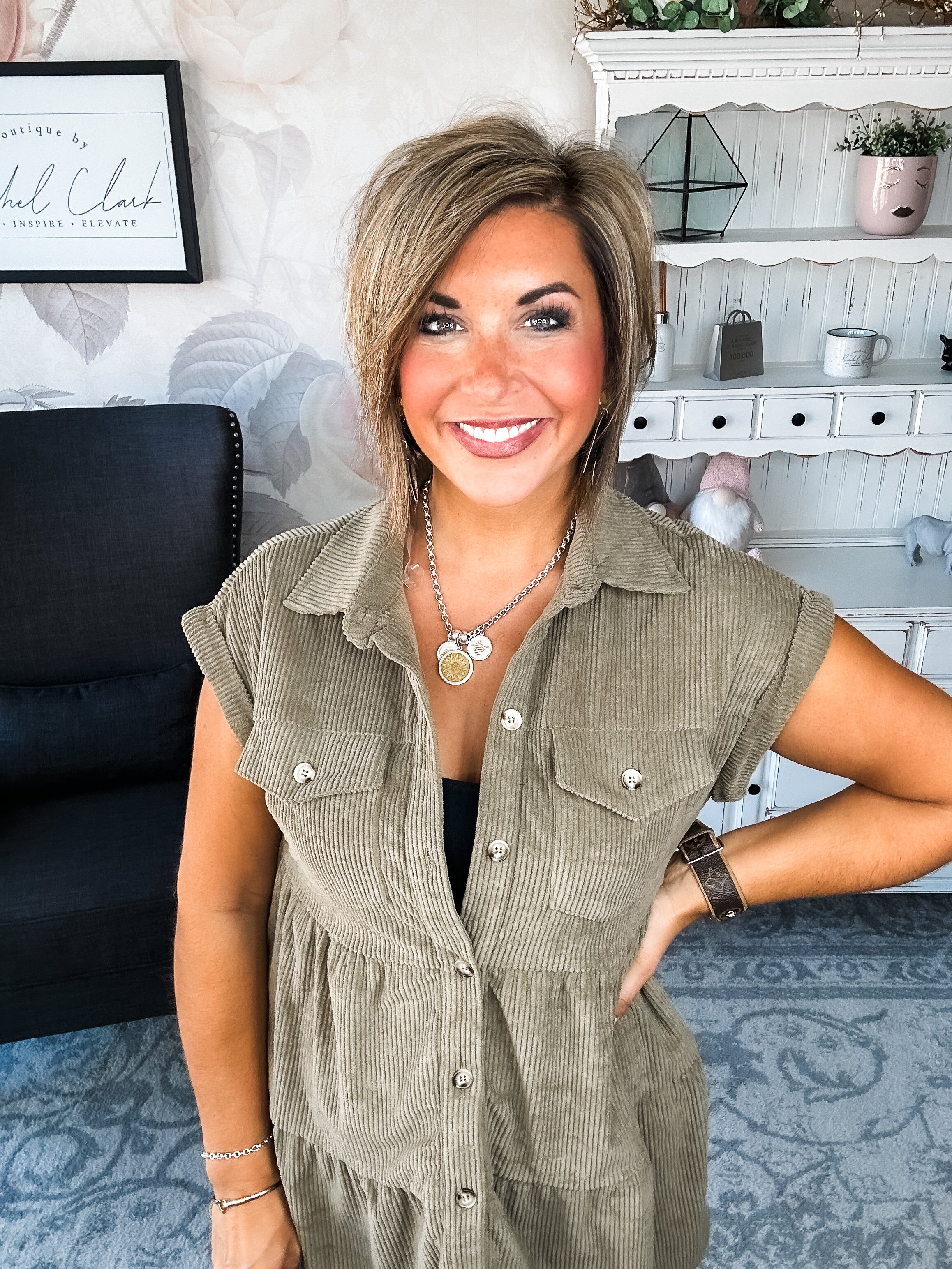 Missing Home Corduroy Dress - Olive