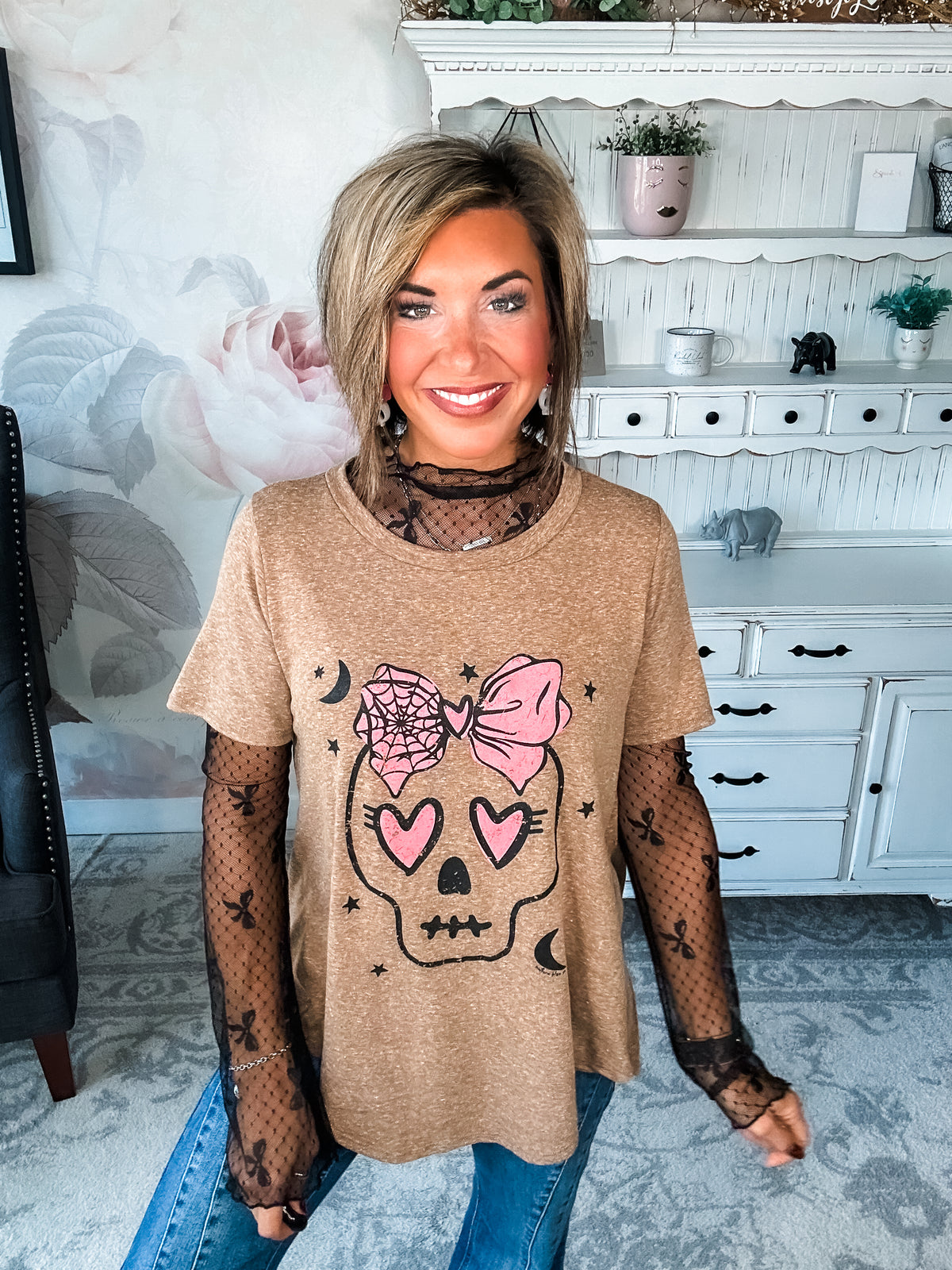 Boujee Skull Scoop Neck Graphic Tee