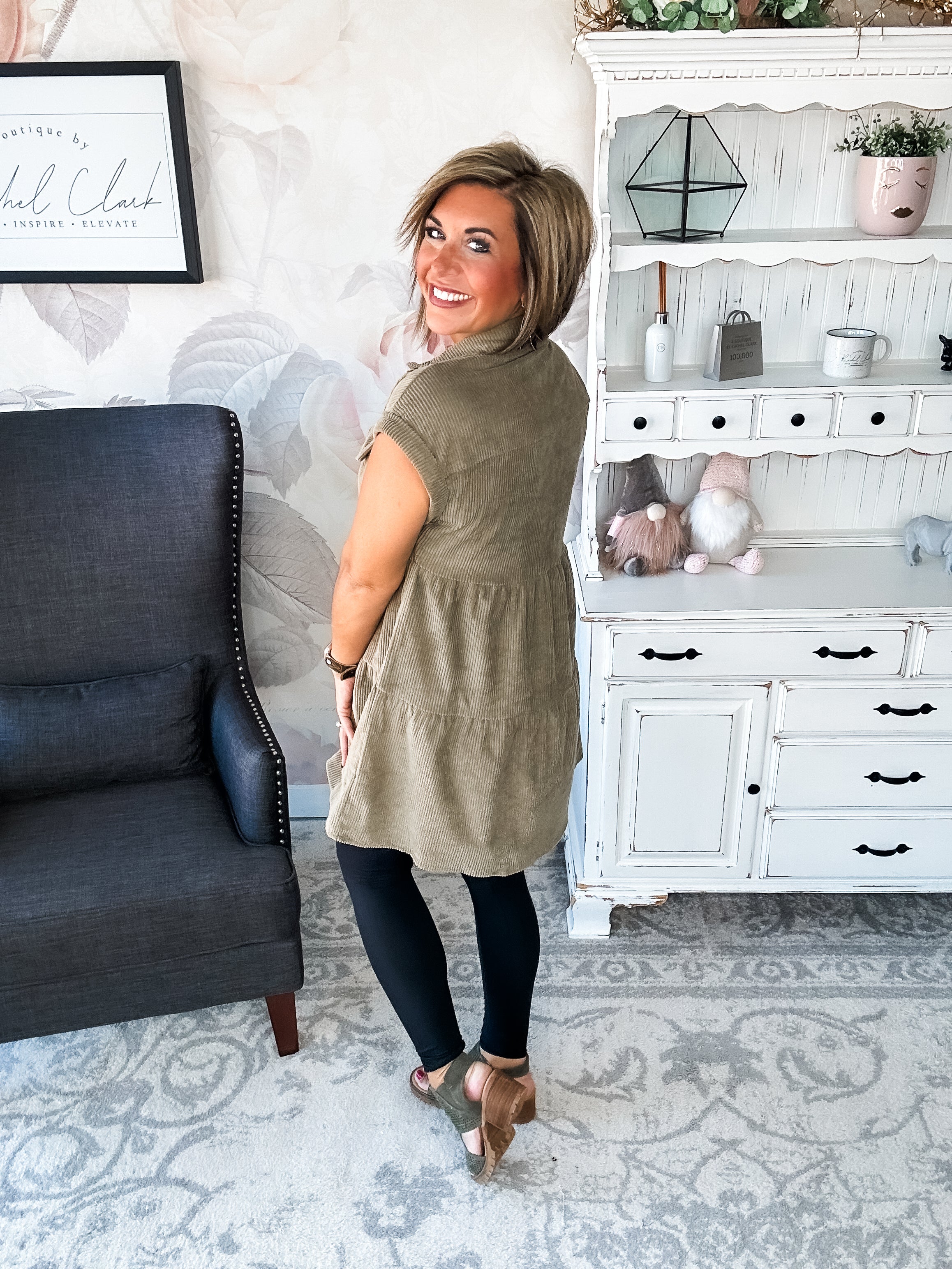 Missing Home Corduroy Dress - Olive