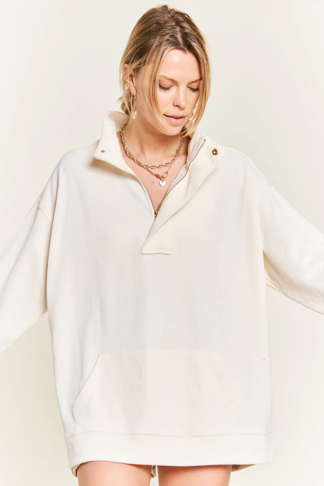 Let's Hang Half Zip Pullover - Cream