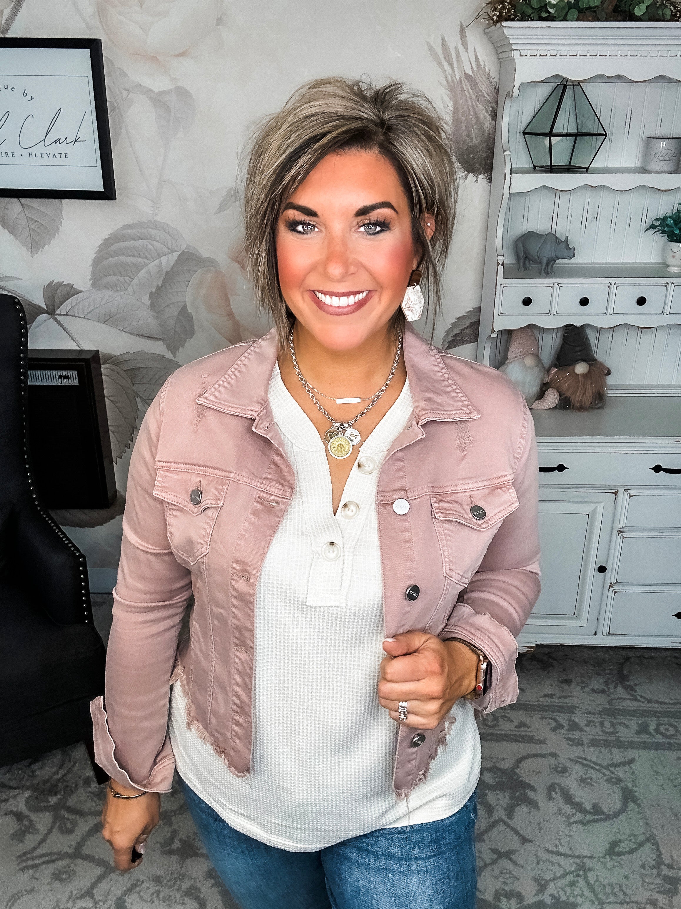 Make Me Happy Fray Hem Color Jean Jacket - Mauve
