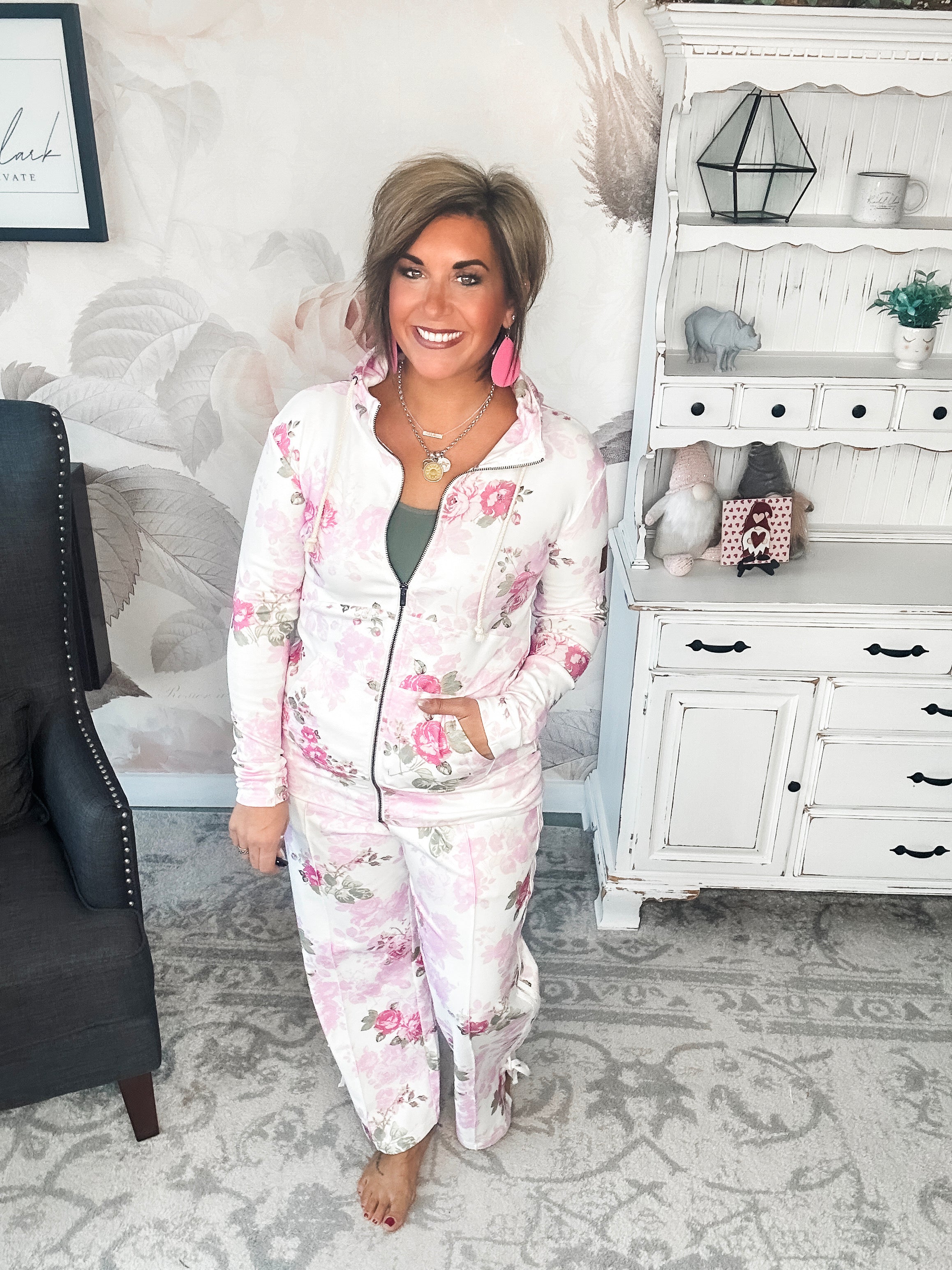 Ampersand Avenue Wide Leg Bow Comfies - Roses & Dreams