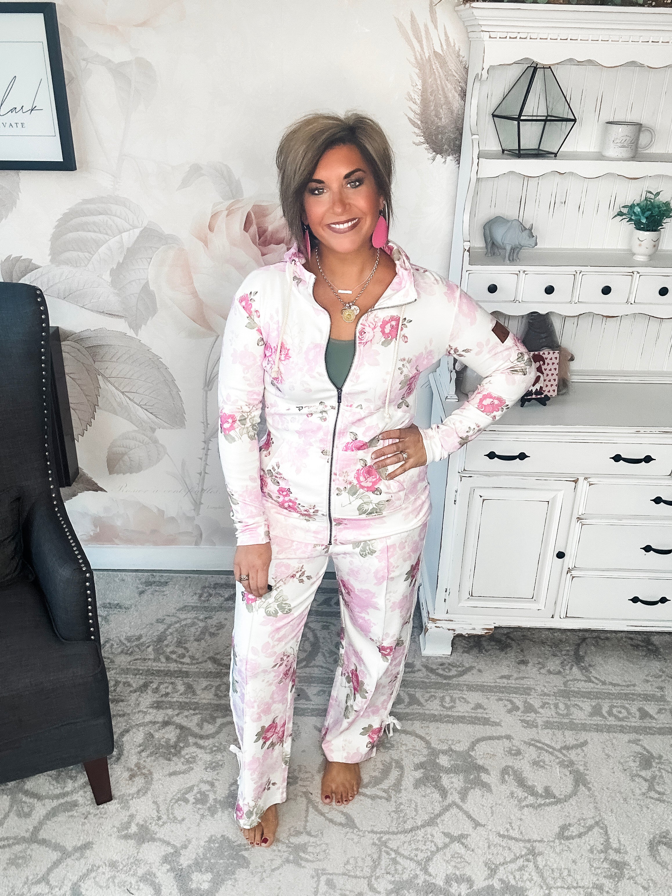 Ampersand Avenue Wide Leg Bow Comfies - Roses & Dreams