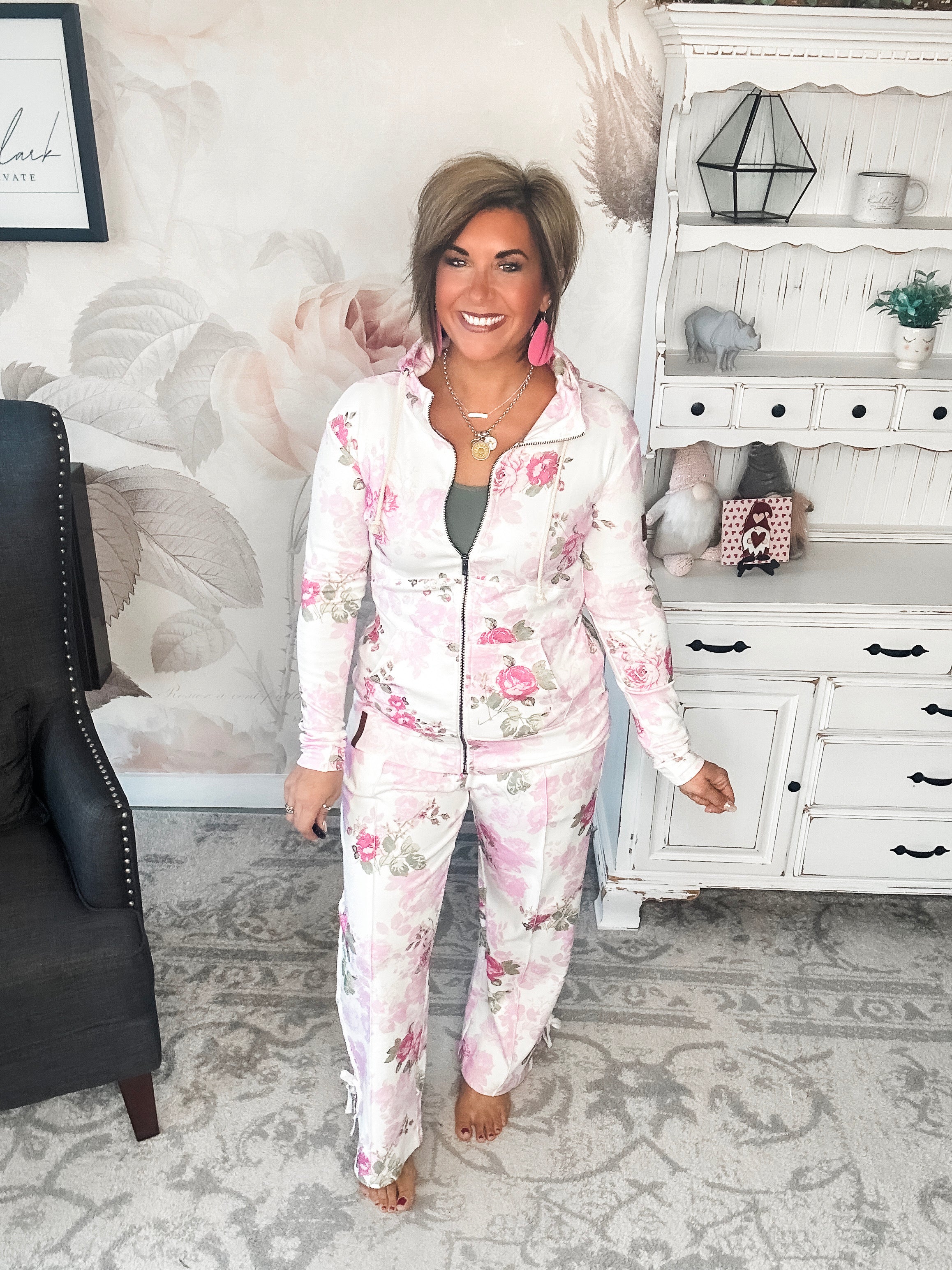 Ampersand Avenue Wide Leg Bow Comfies - Roses & Dreams