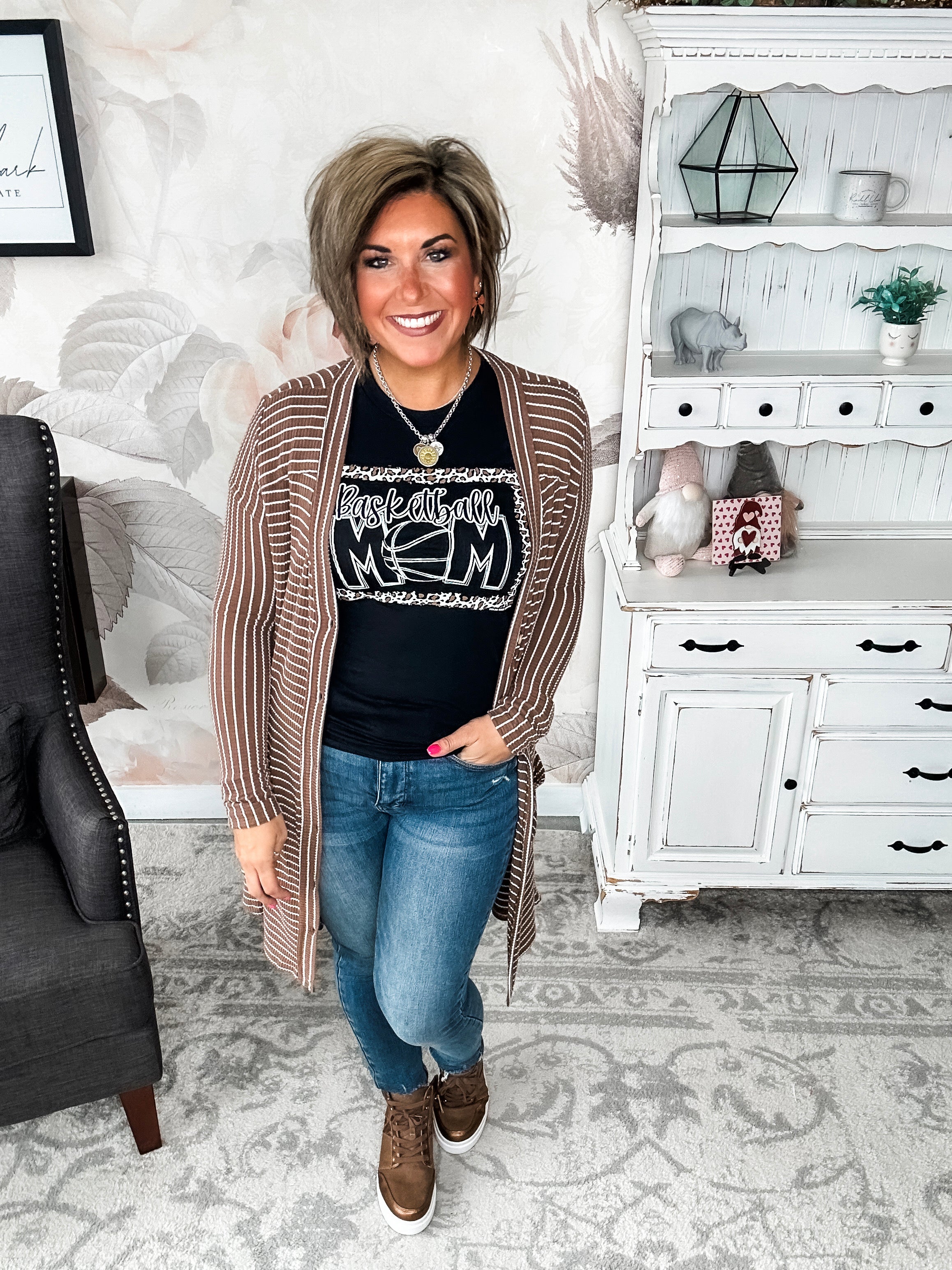 What A Night Striped Cardigan - Mocha