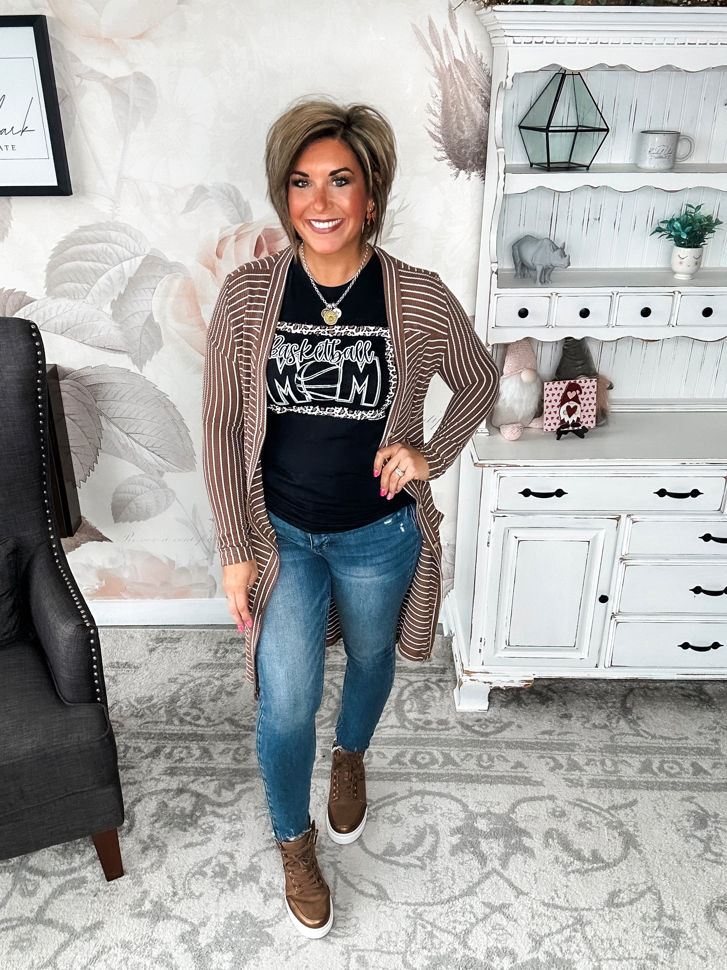 What A Night Striped Cardigan - Mocha