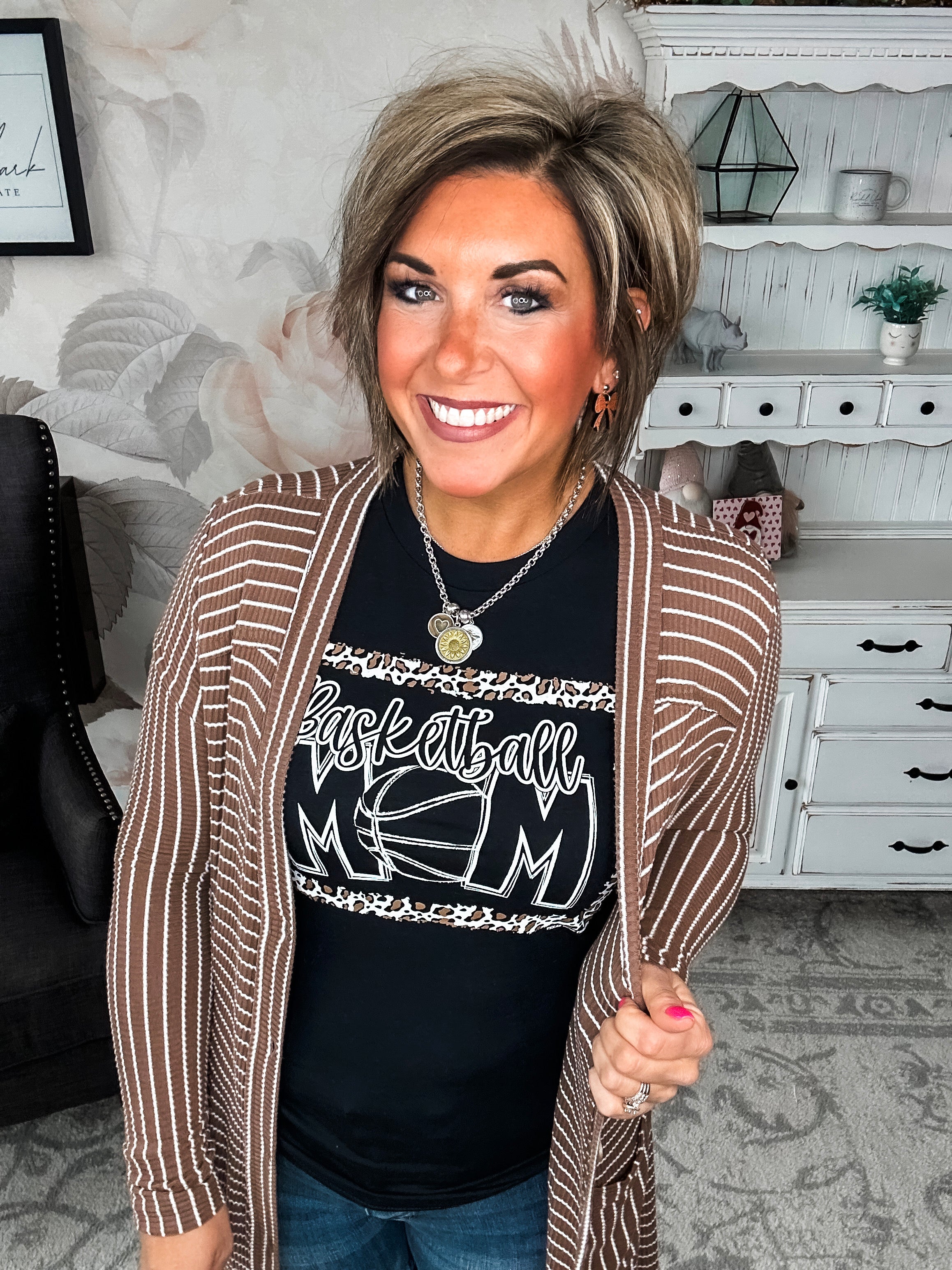 What A Night Striped Cardigan - Mocha