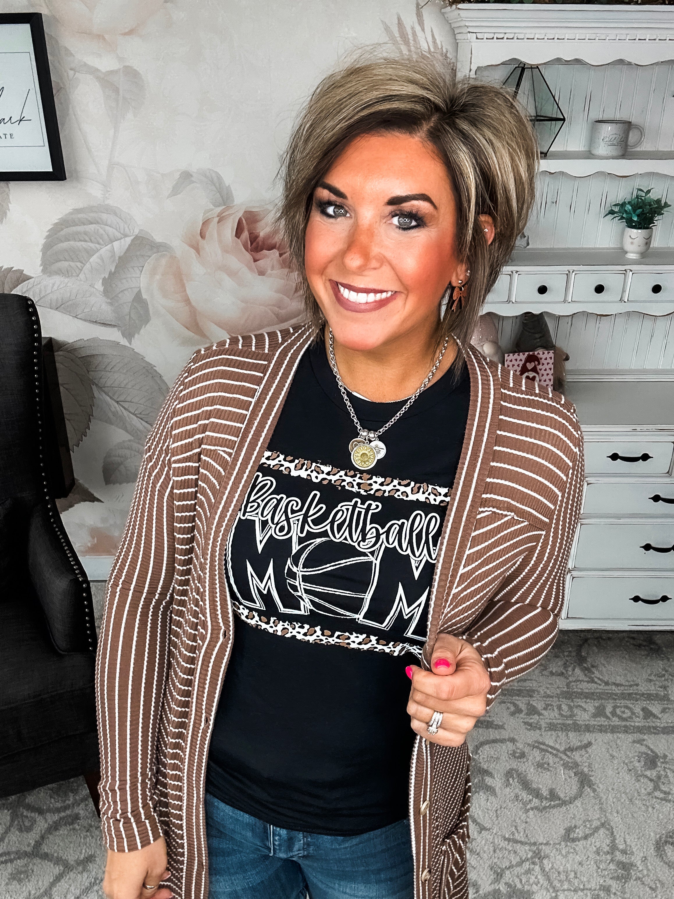 What A Night Striped Cardigan - Mocha