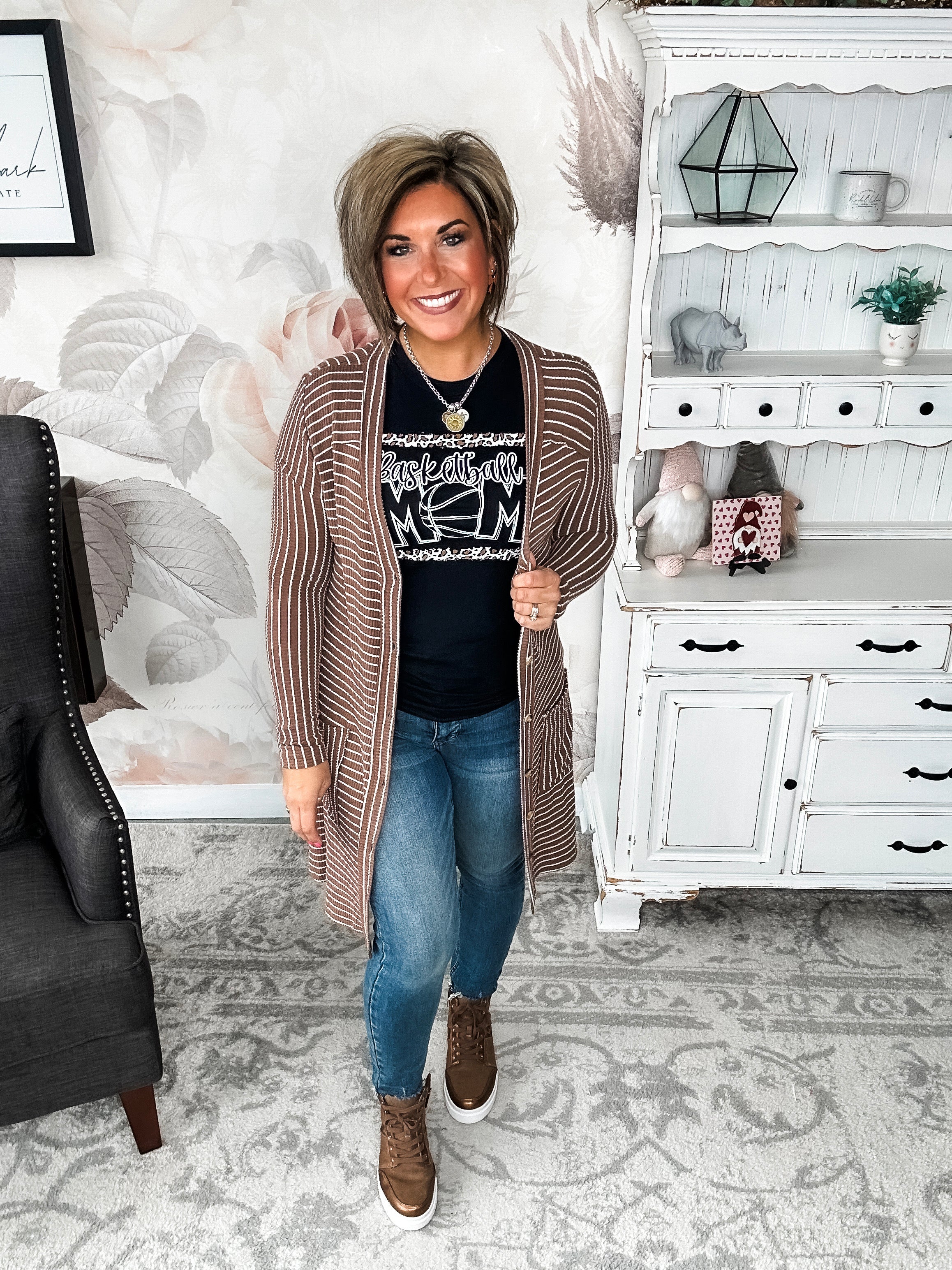 What A Night Striped Cardigan - Mocha