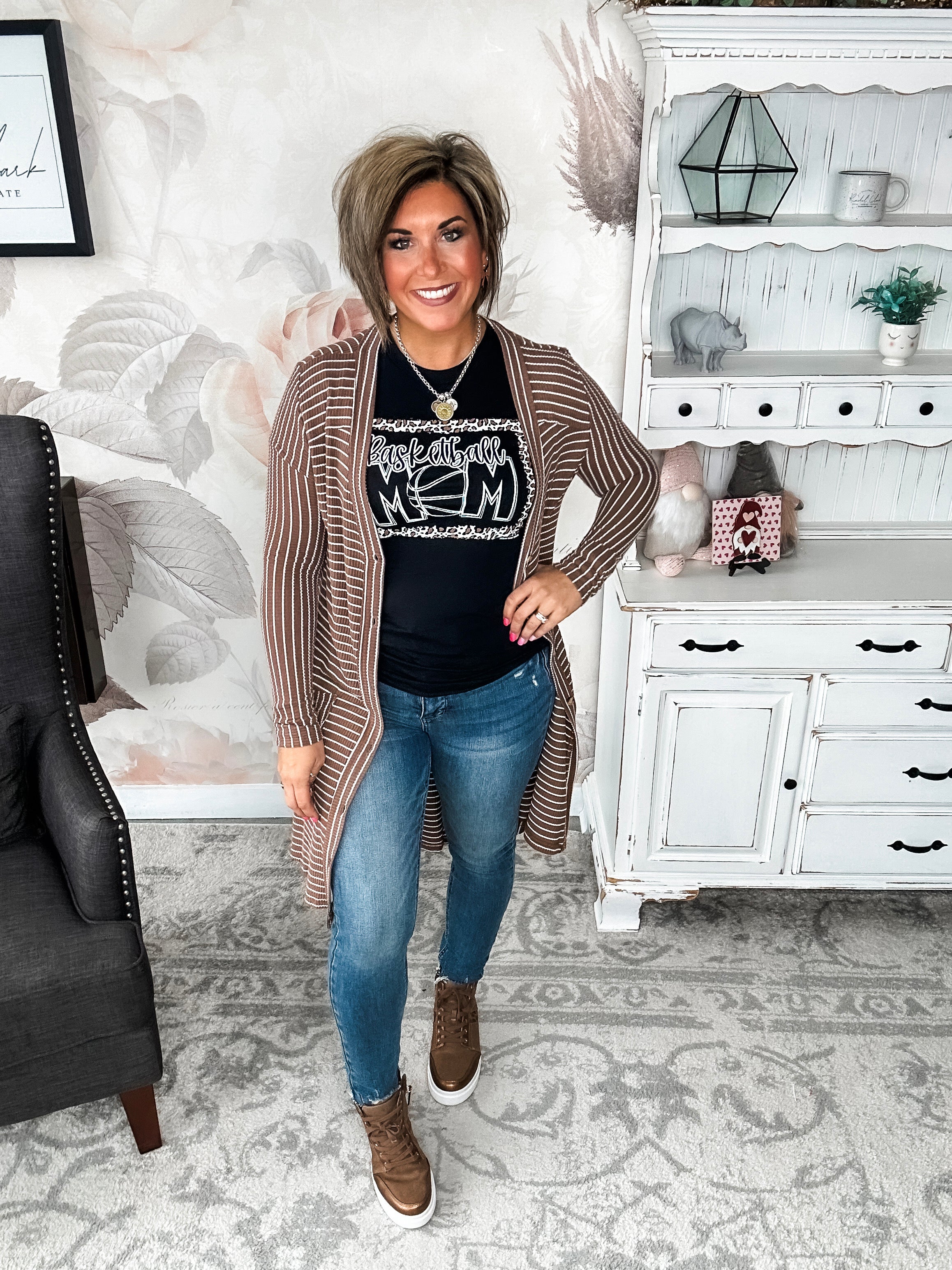 What A Night Striped Cardigan - Mocha
