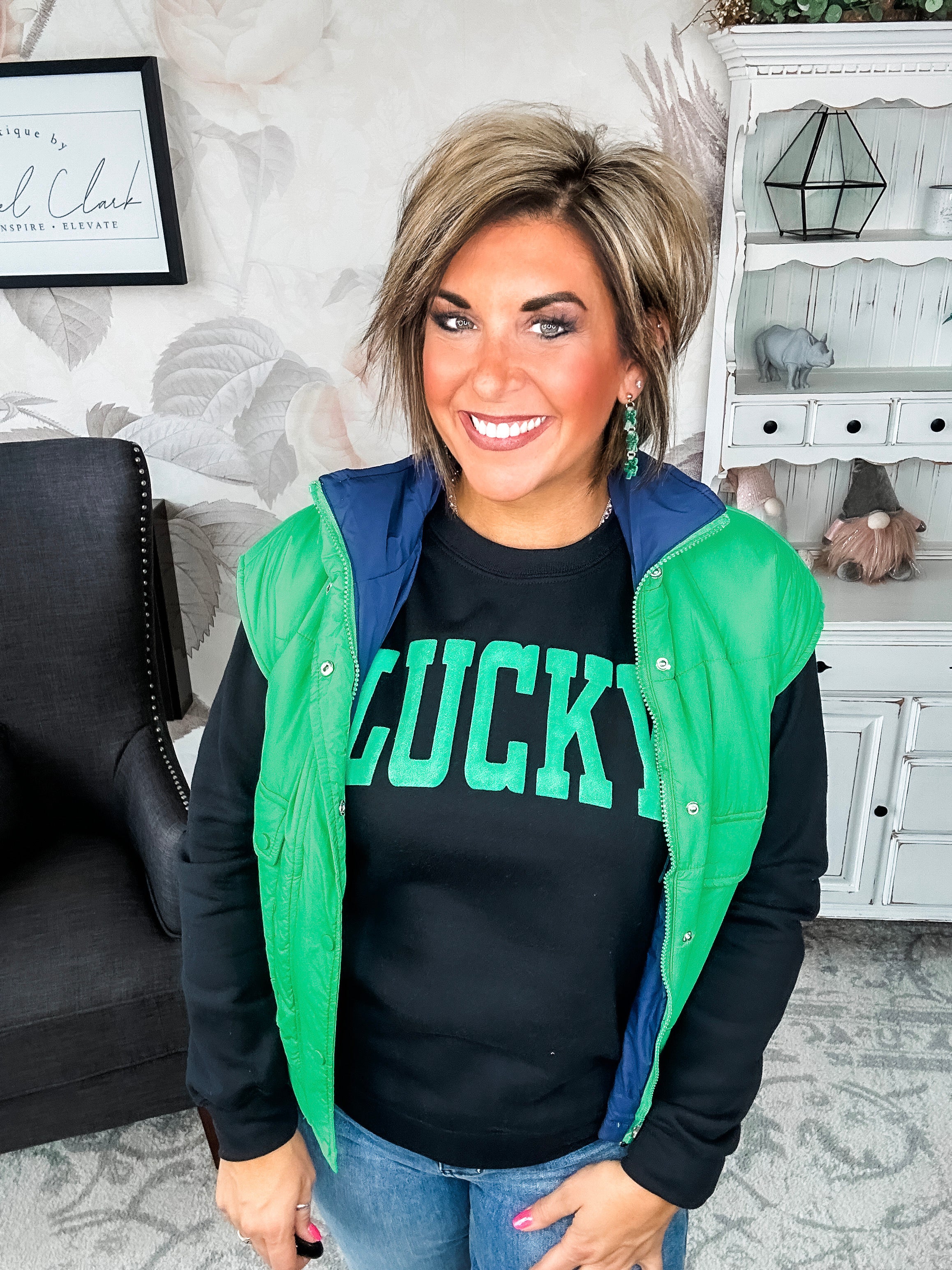 Stay Out All Night Reversible Puffer Vest - Navy/Green