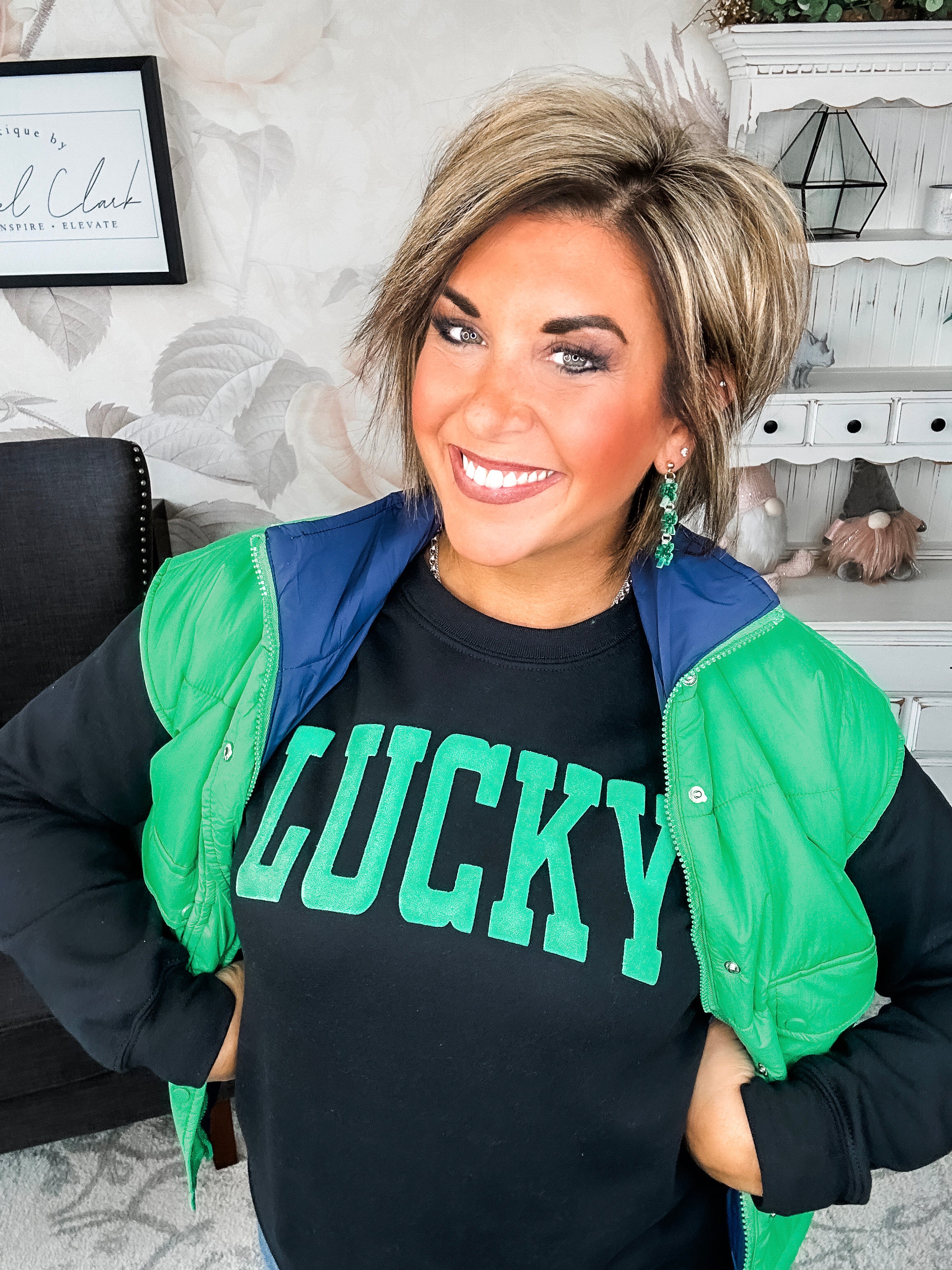 Stay Out All Night Reversible Puffer Vest - Navy/Green