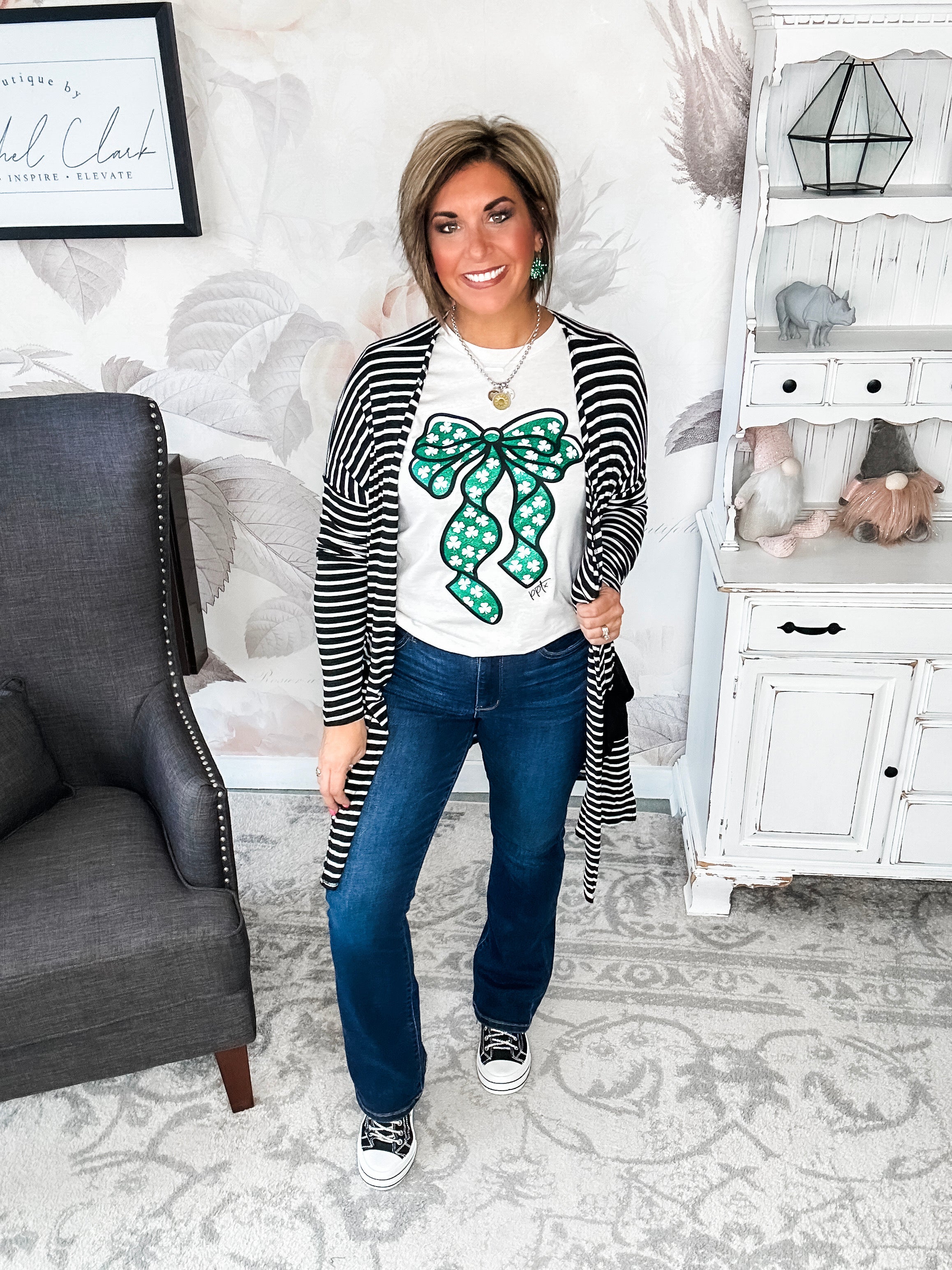 Learn to Love Cardigan - Black & White Stripe