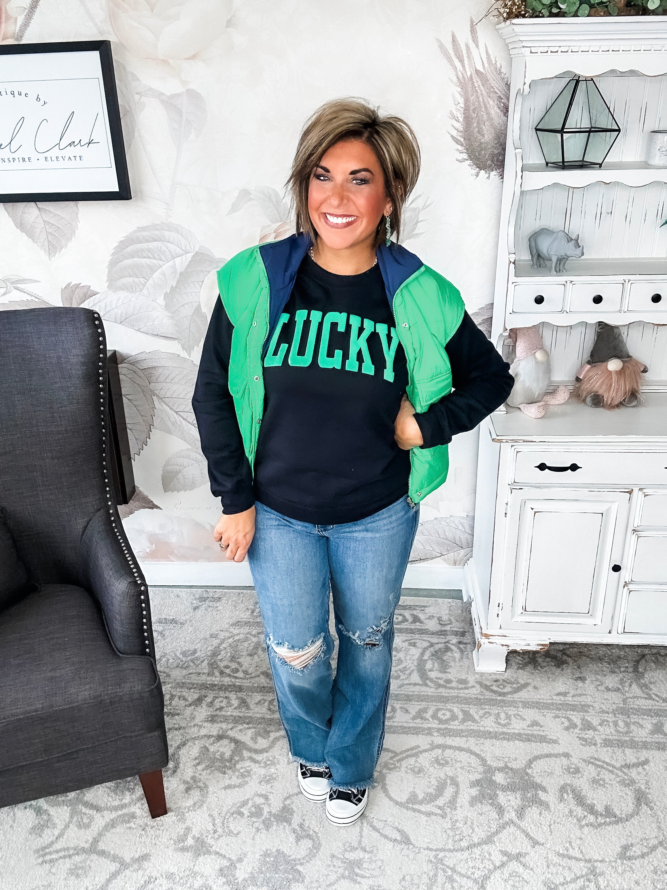 Stay Out All Night Reversible Puffer Vest - Navy/Green
