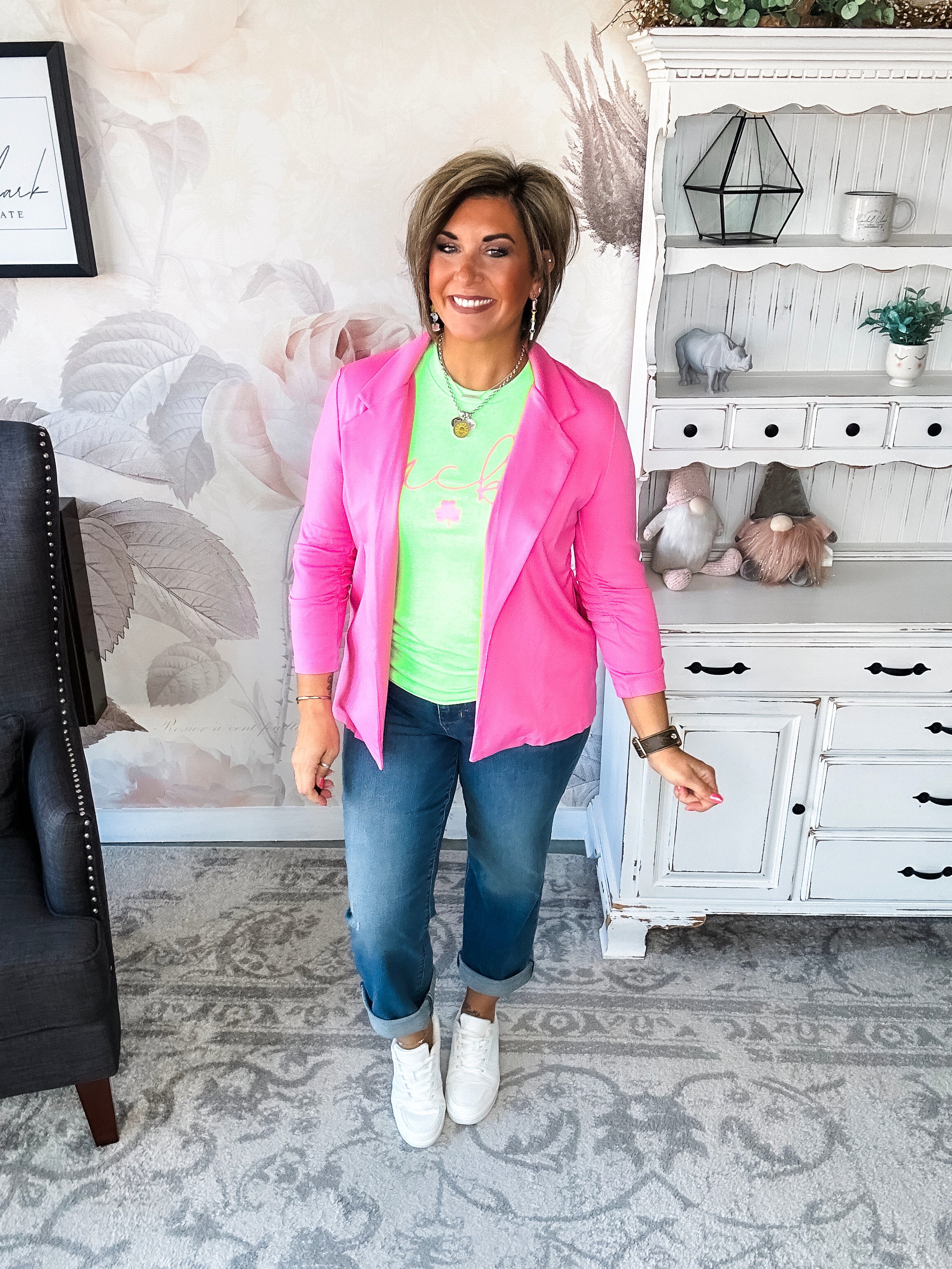 Magic 3/4 Sleeve Blazer - Dark Pink
