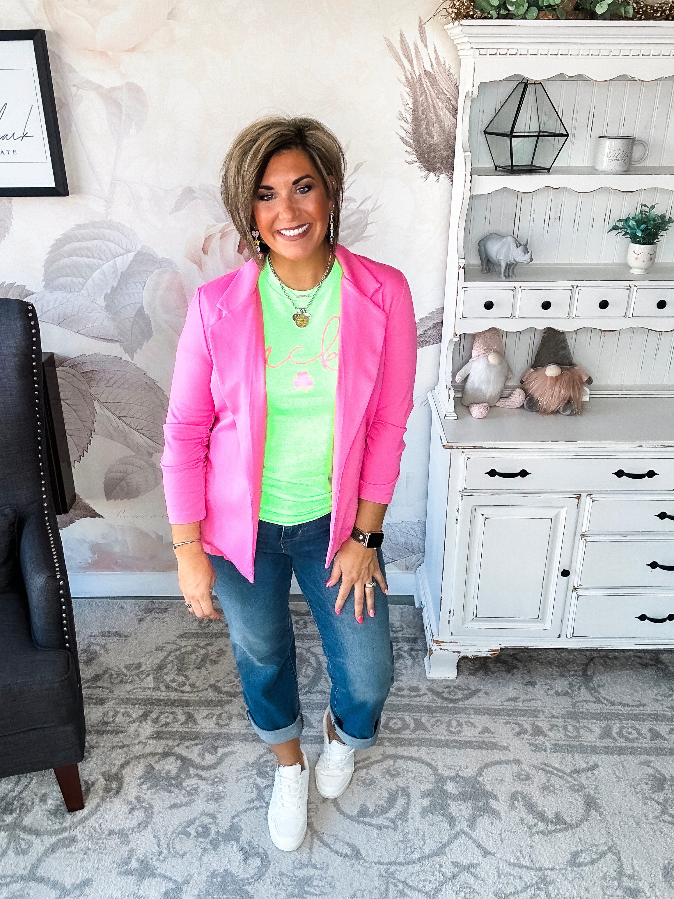 Magic 3/4 Sleeve Blazer - Dark Pink