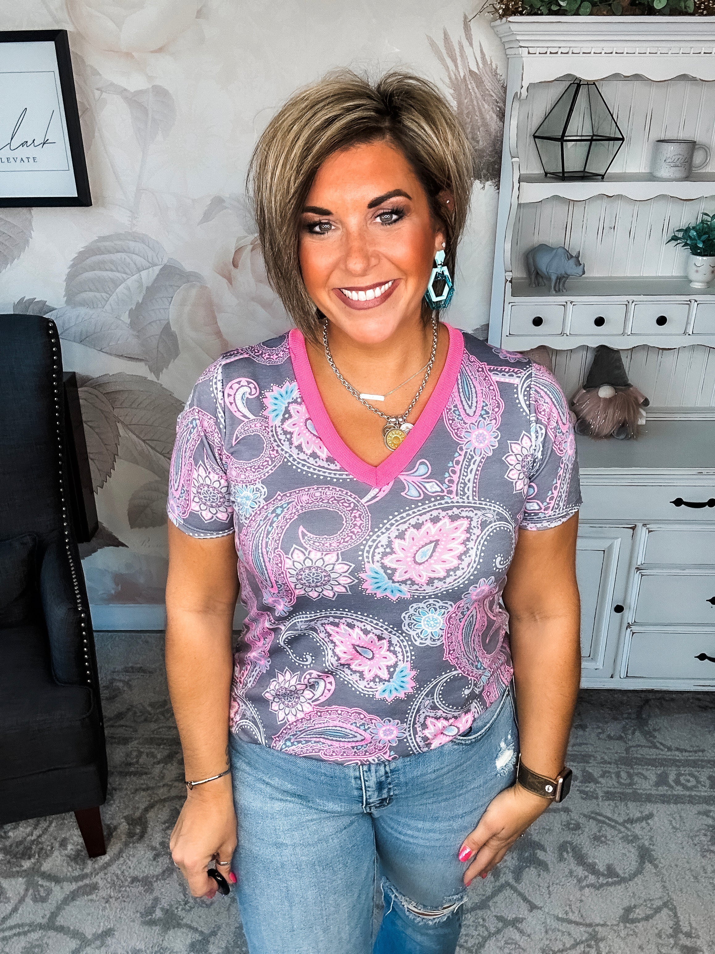 Social Graces Top - Grey Multi