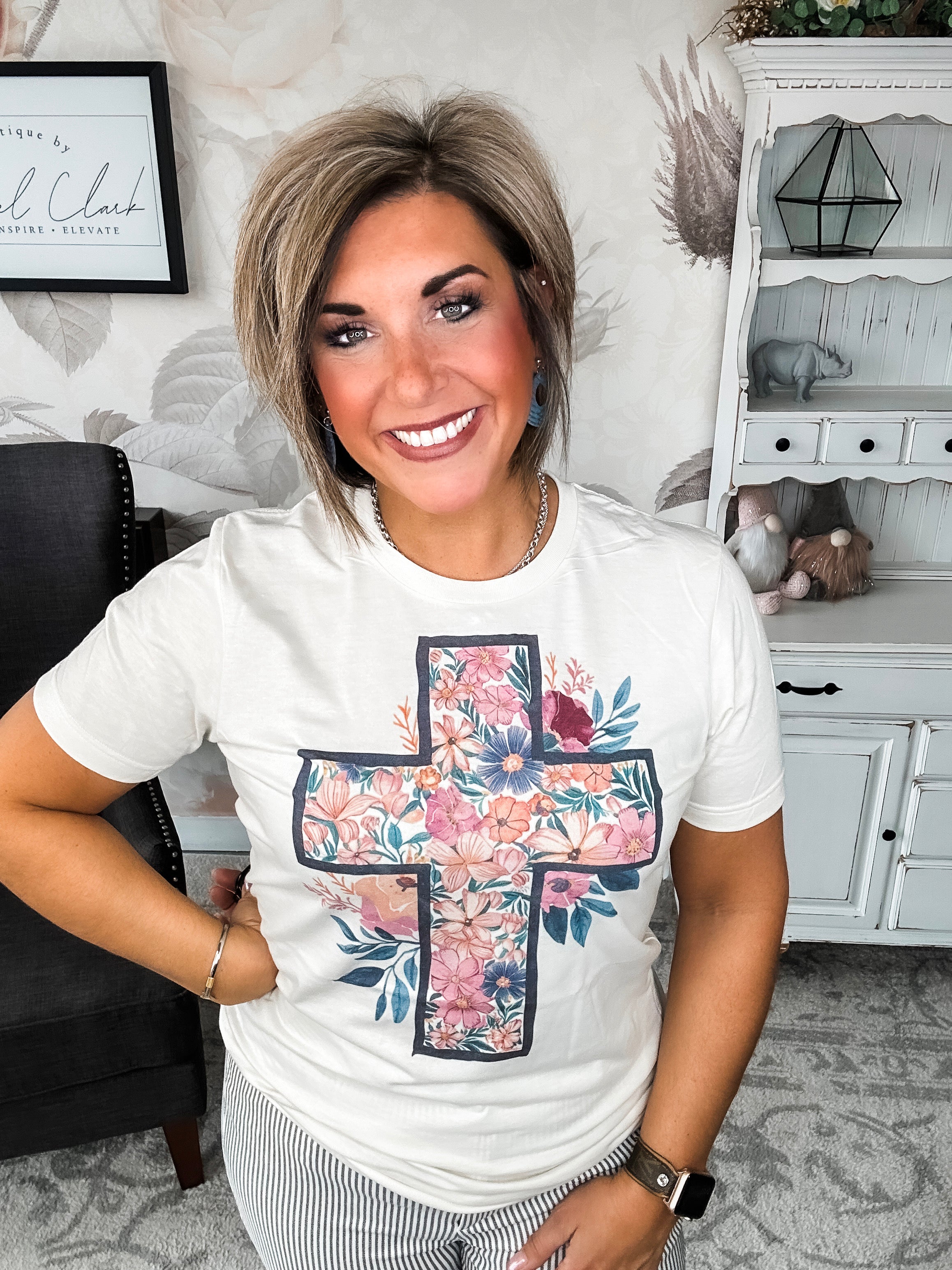 Floral Cream Cross Graphic Tee