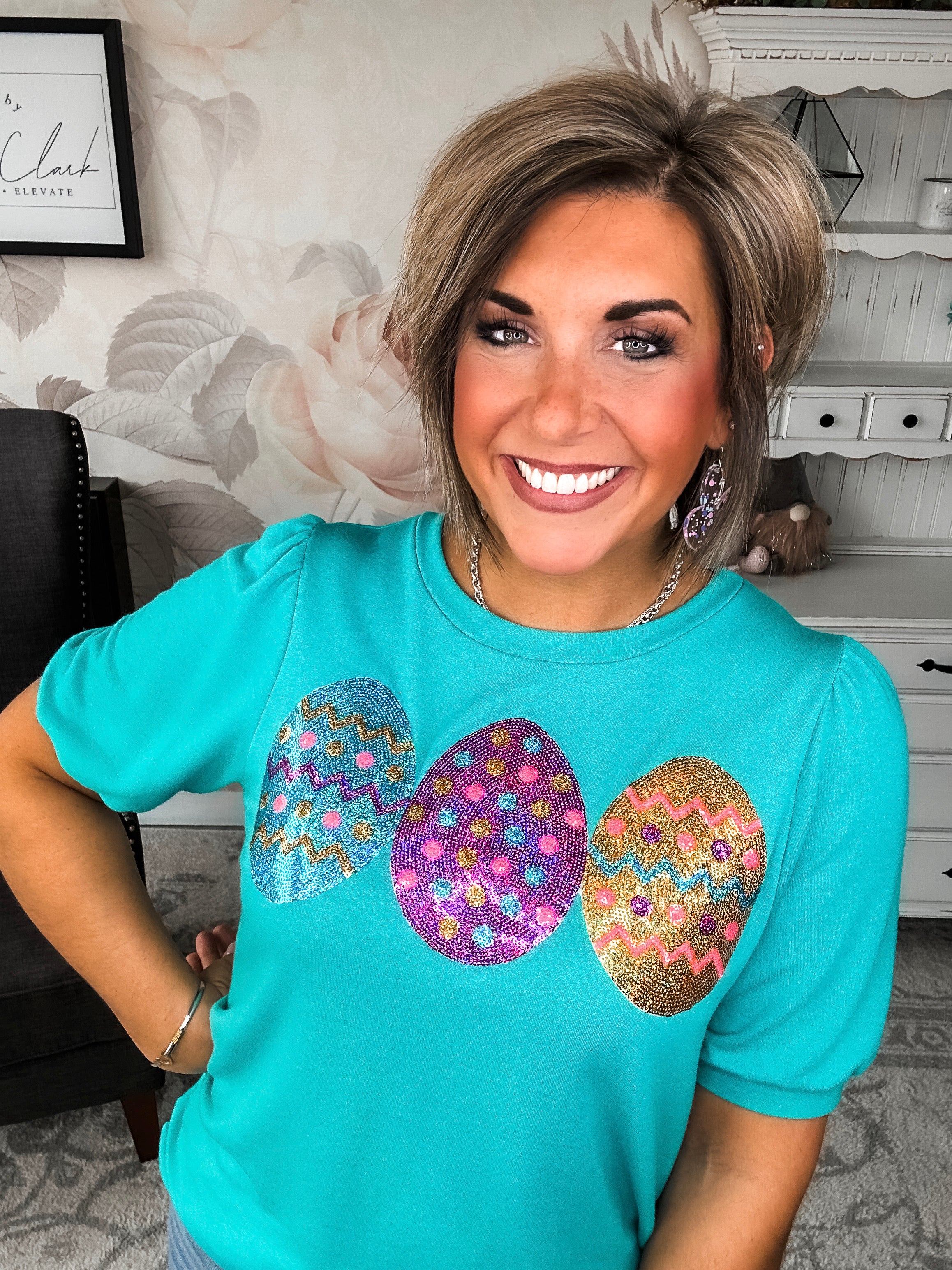 The Good Egg Sequin Puff Sleeve Top