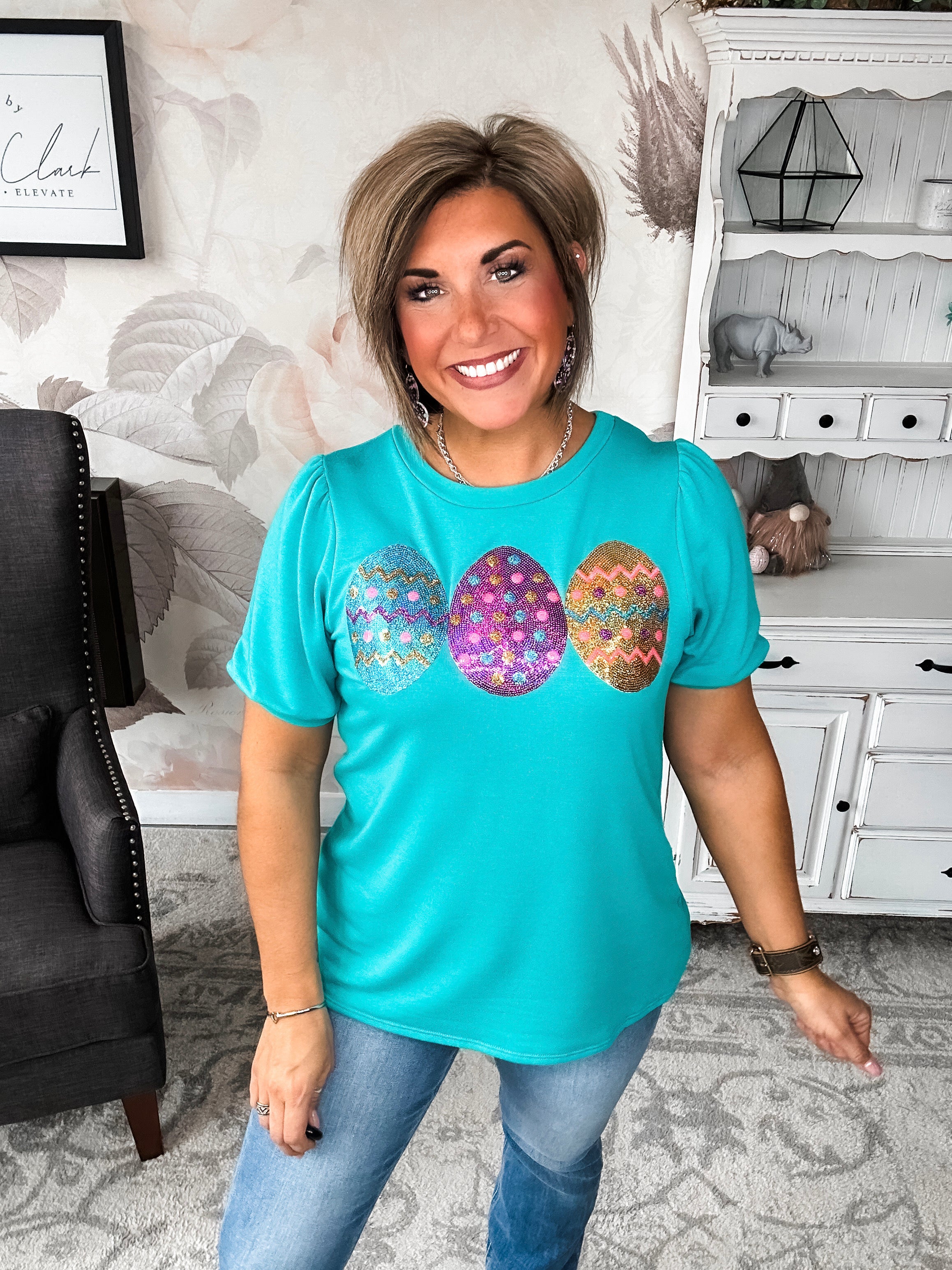 The Good Egg Sequin Puff Sleeve Top