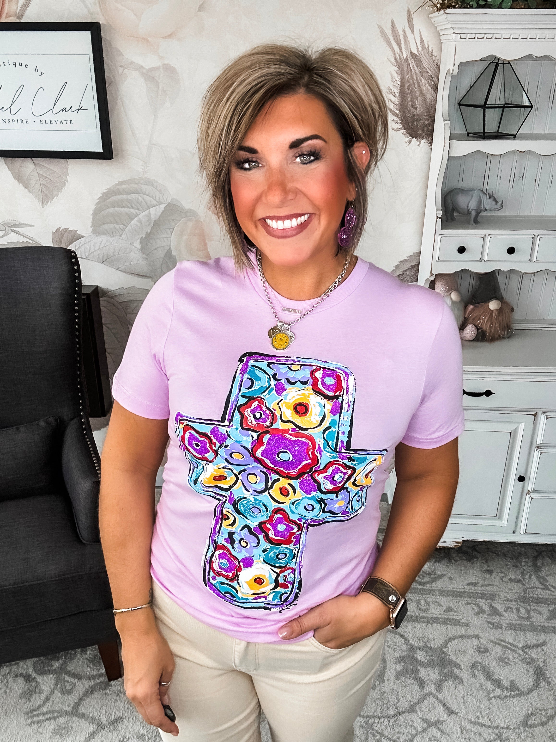 Purple Floral Cross Graphic Tee