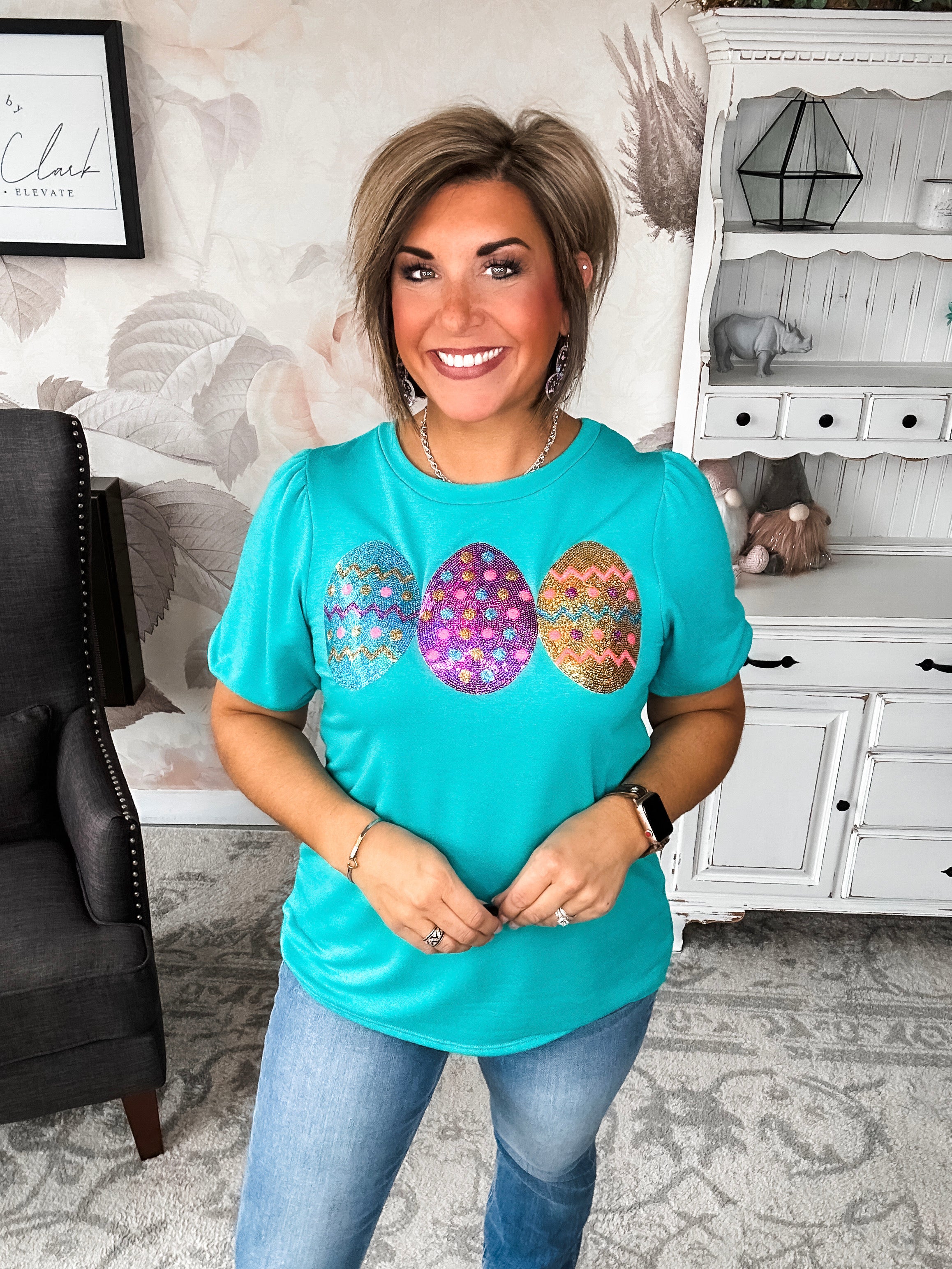 The Good Egg Sequin Puff Sleeve Top