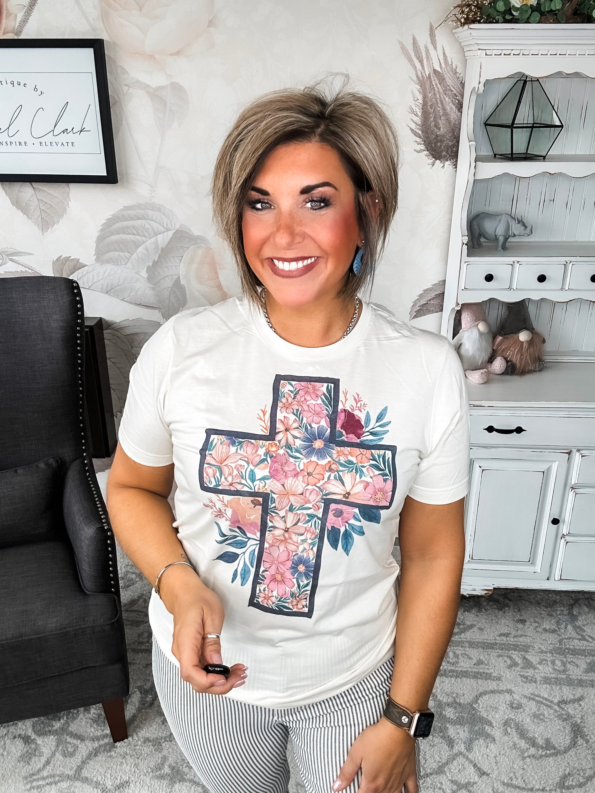 Floral Cream Cross Graphic Tee