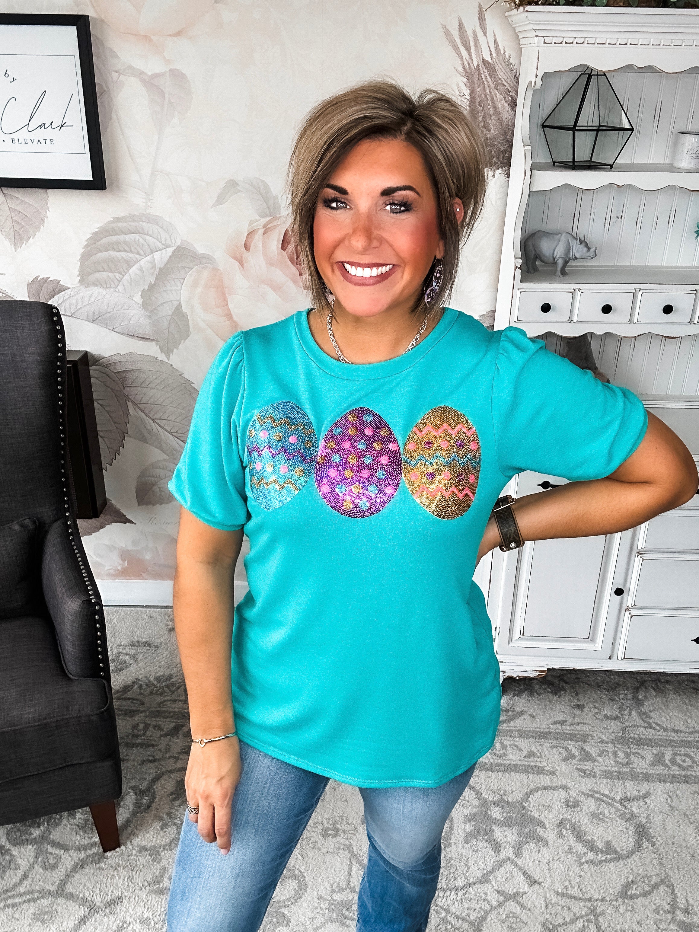 The Good Egg Sequin Puff Sleeve Top