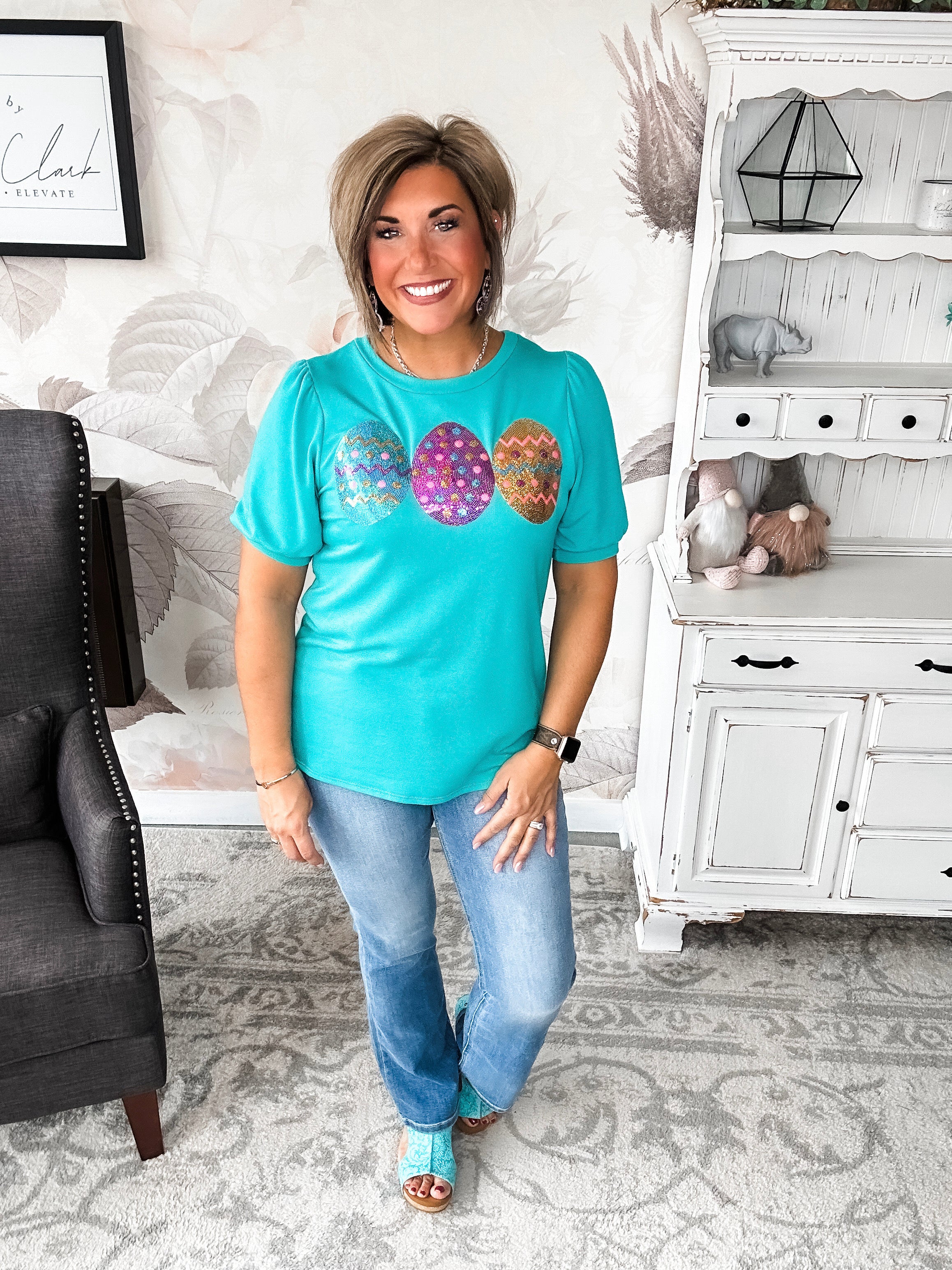 The Good Egg Sequin Puff Sleeve Top